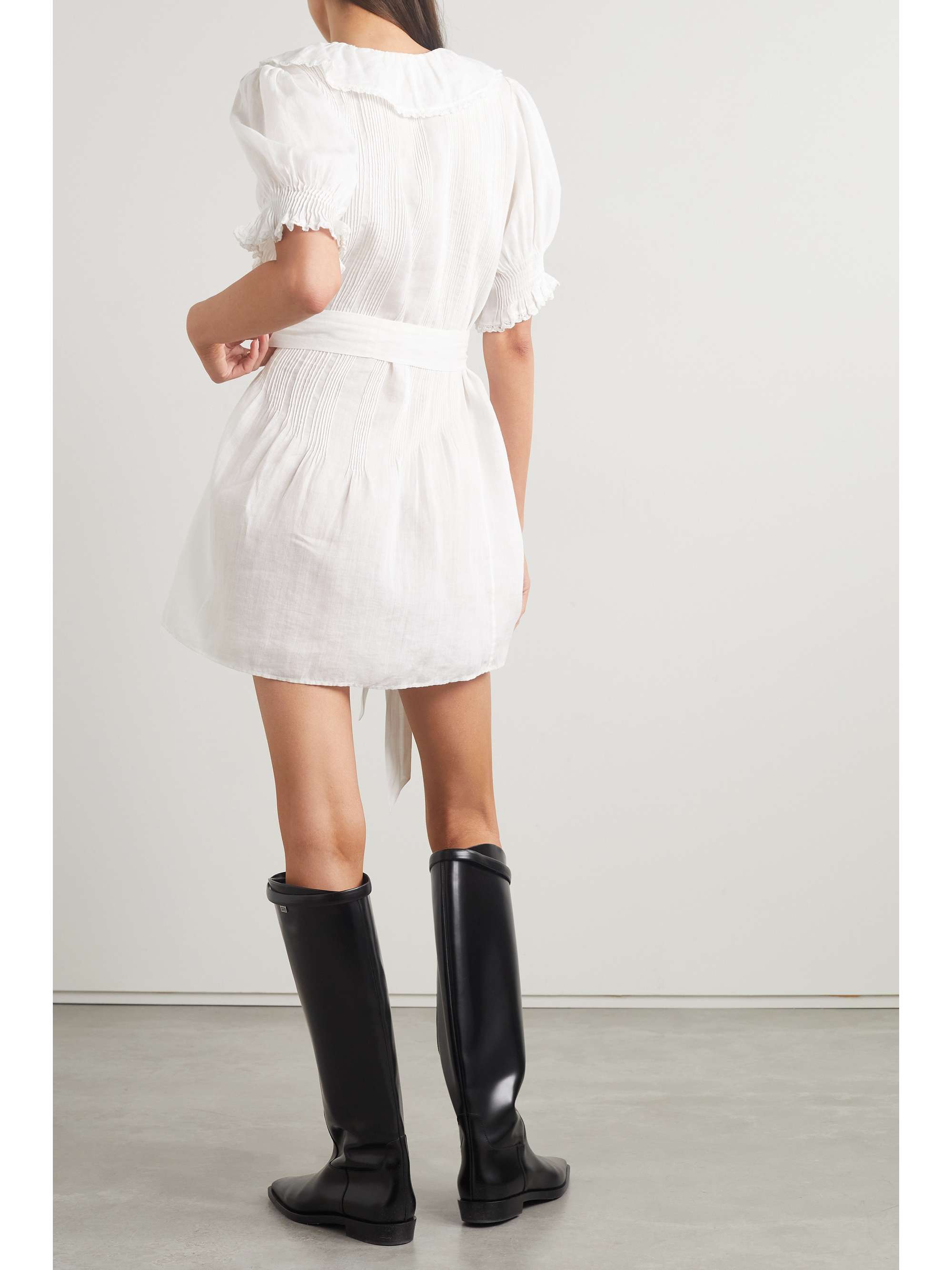 DÔEN Piper belted ruffled ramie mini dress