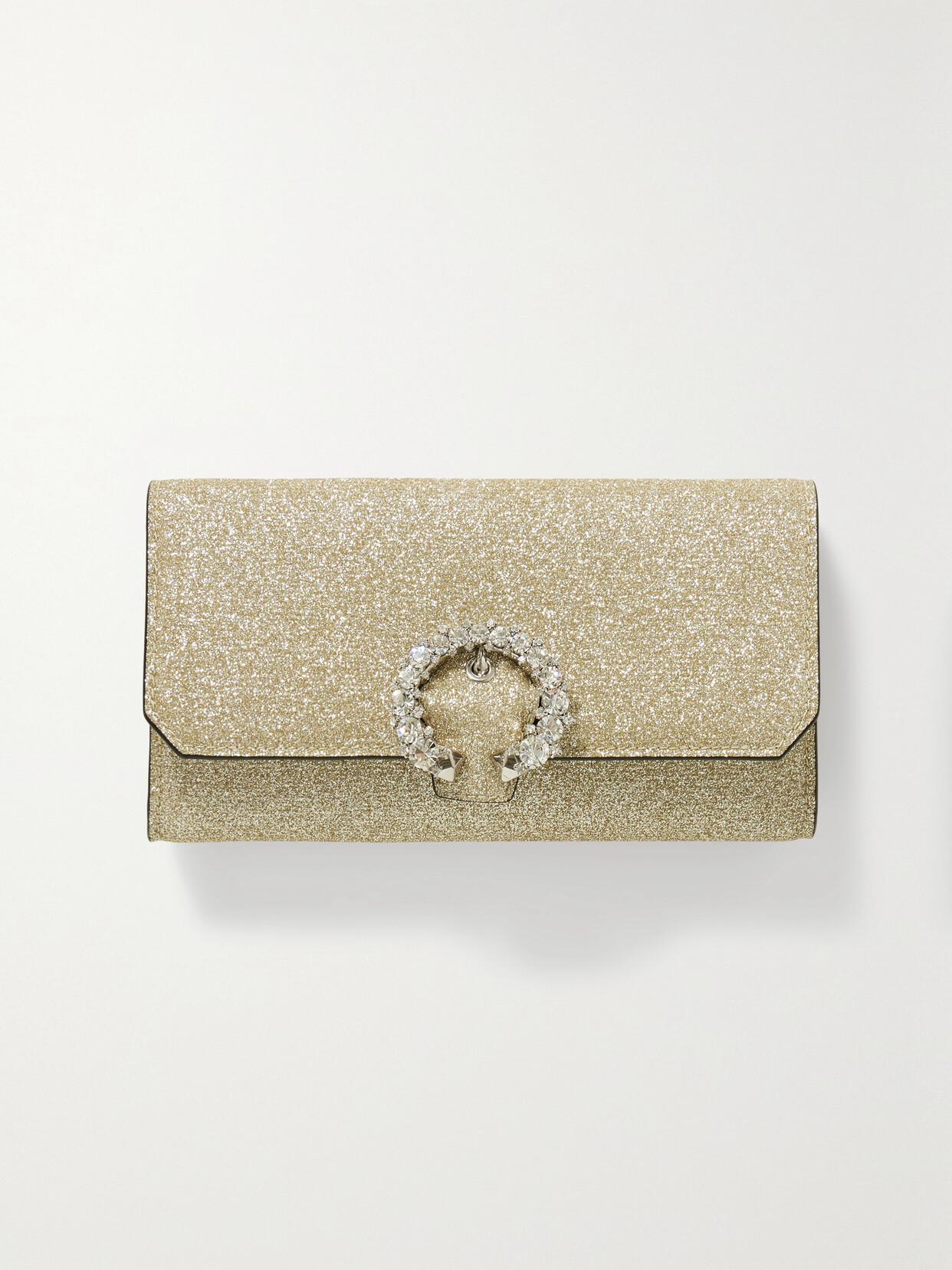 Jimmy Choo - Crystal-embellished Glittered Leather Clutch - Gold