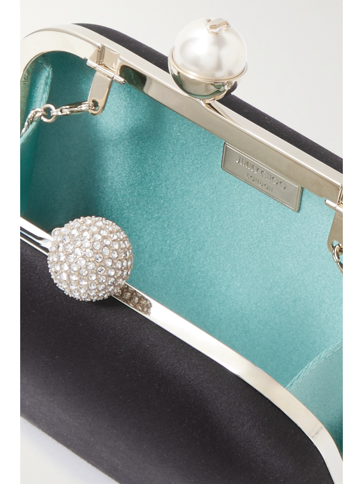 Shop Jimmy Choo Cloud Embellished Satin Clutch In Black