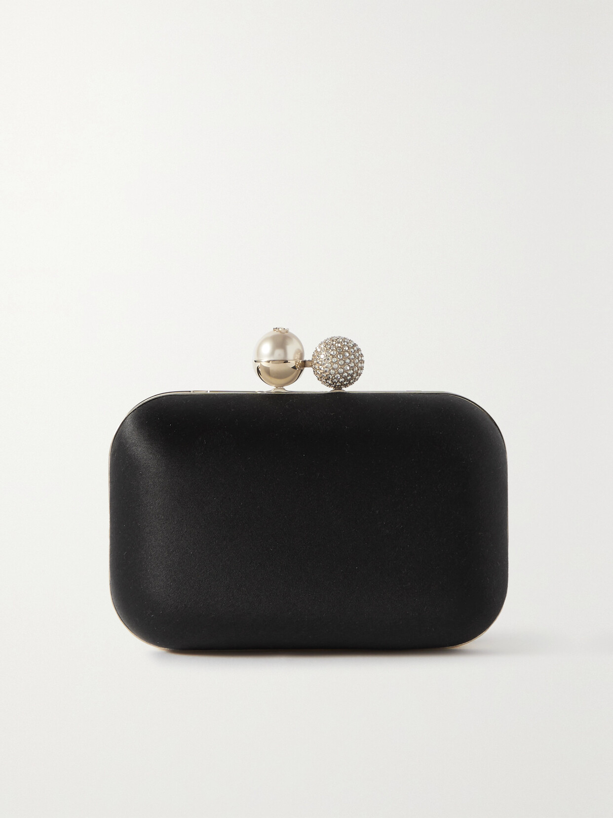 Jimmy Choo Cloud Pearl-embellished Satin Clutch Bag In Black