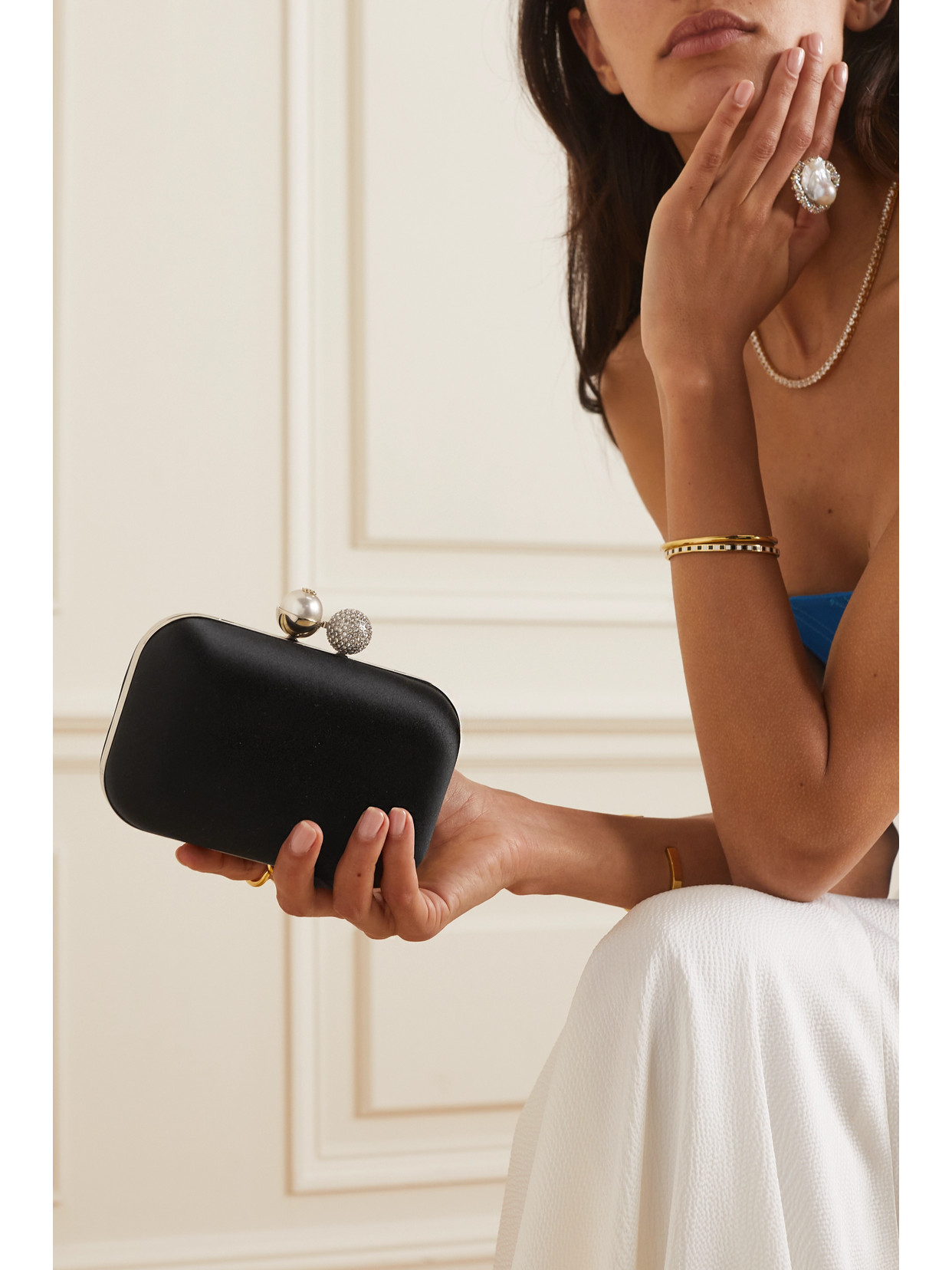 Shop Jimmy Choo Cloud Embellished Satin Clutch In Black