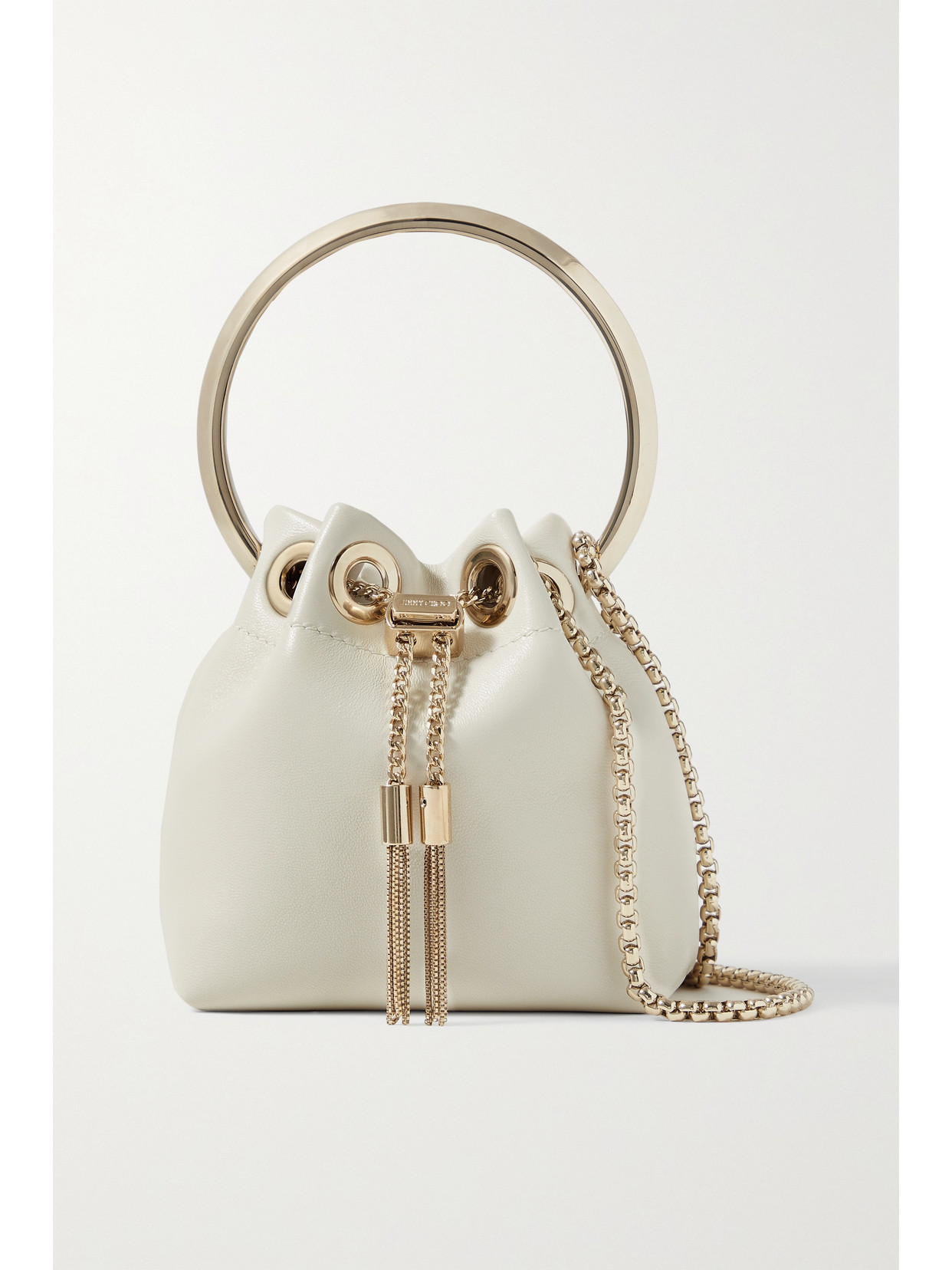 Jimmy Choo Bon Bon Leather Bucket Bag In White