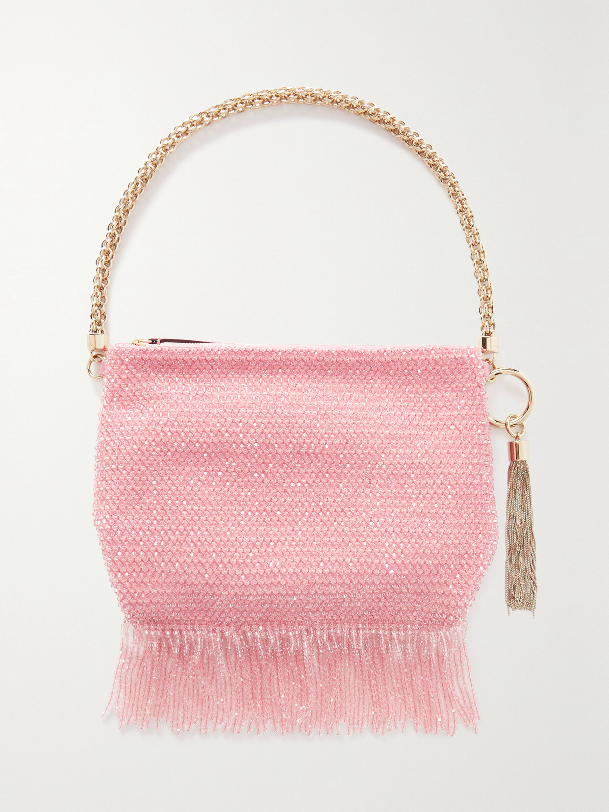 Jimmy Choo - Callie Fringed Crystal-embellished Satin Shoulder Bag - Pink