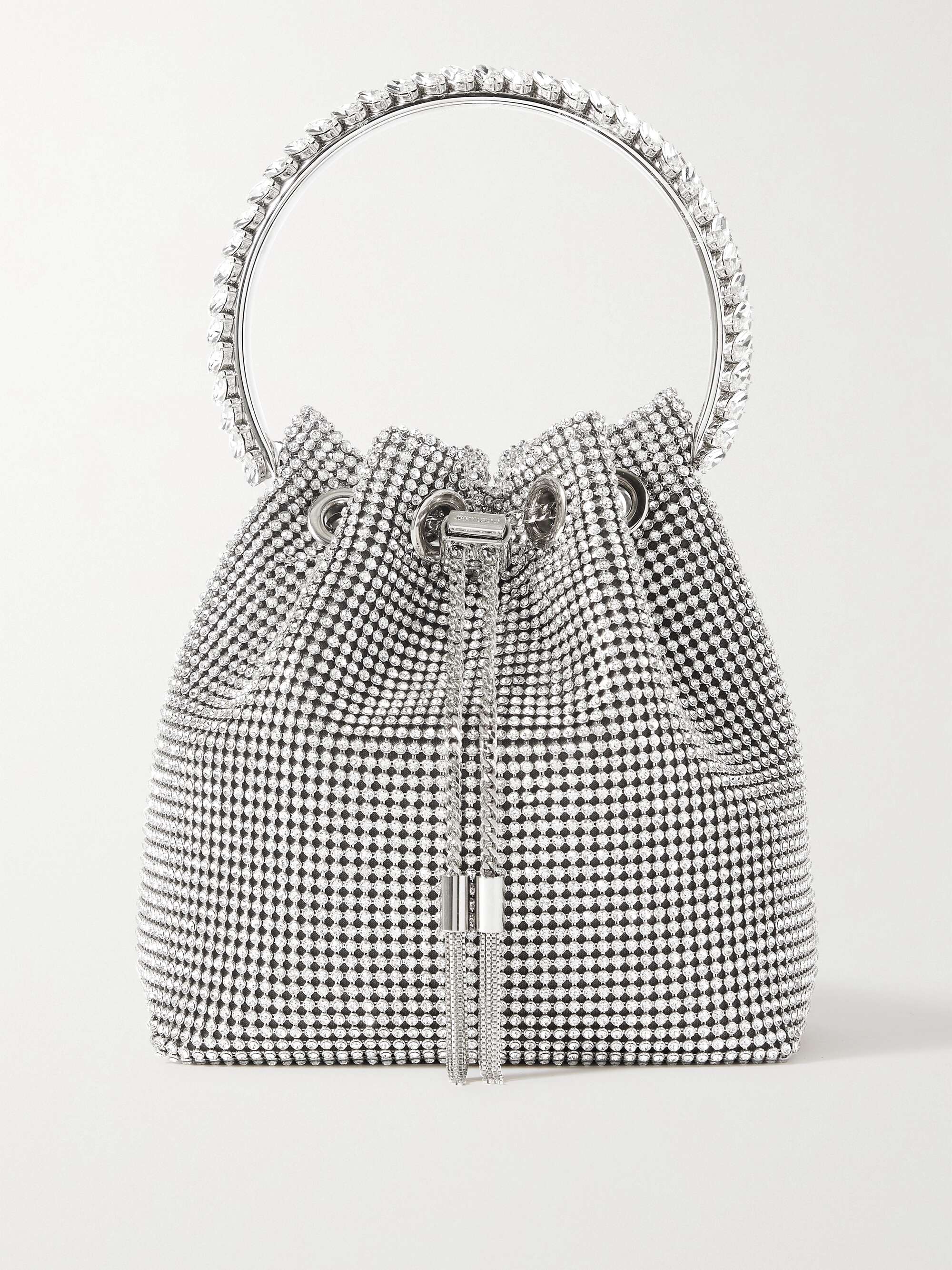 JIMMY CHOO Bon Bon crystal-embellished satin bucket bag | NET-A-PORTER