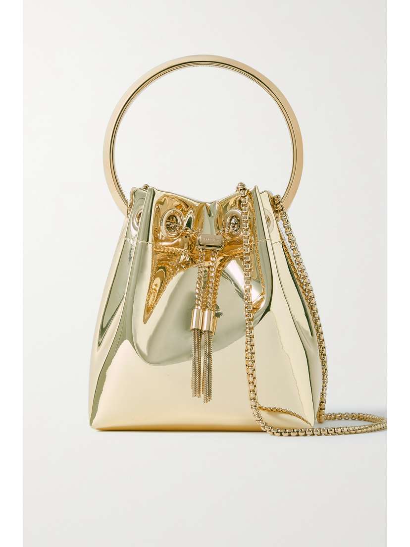 Jimmy Choo Bon Bon Metallic Mirrored-leather Bucket Bag