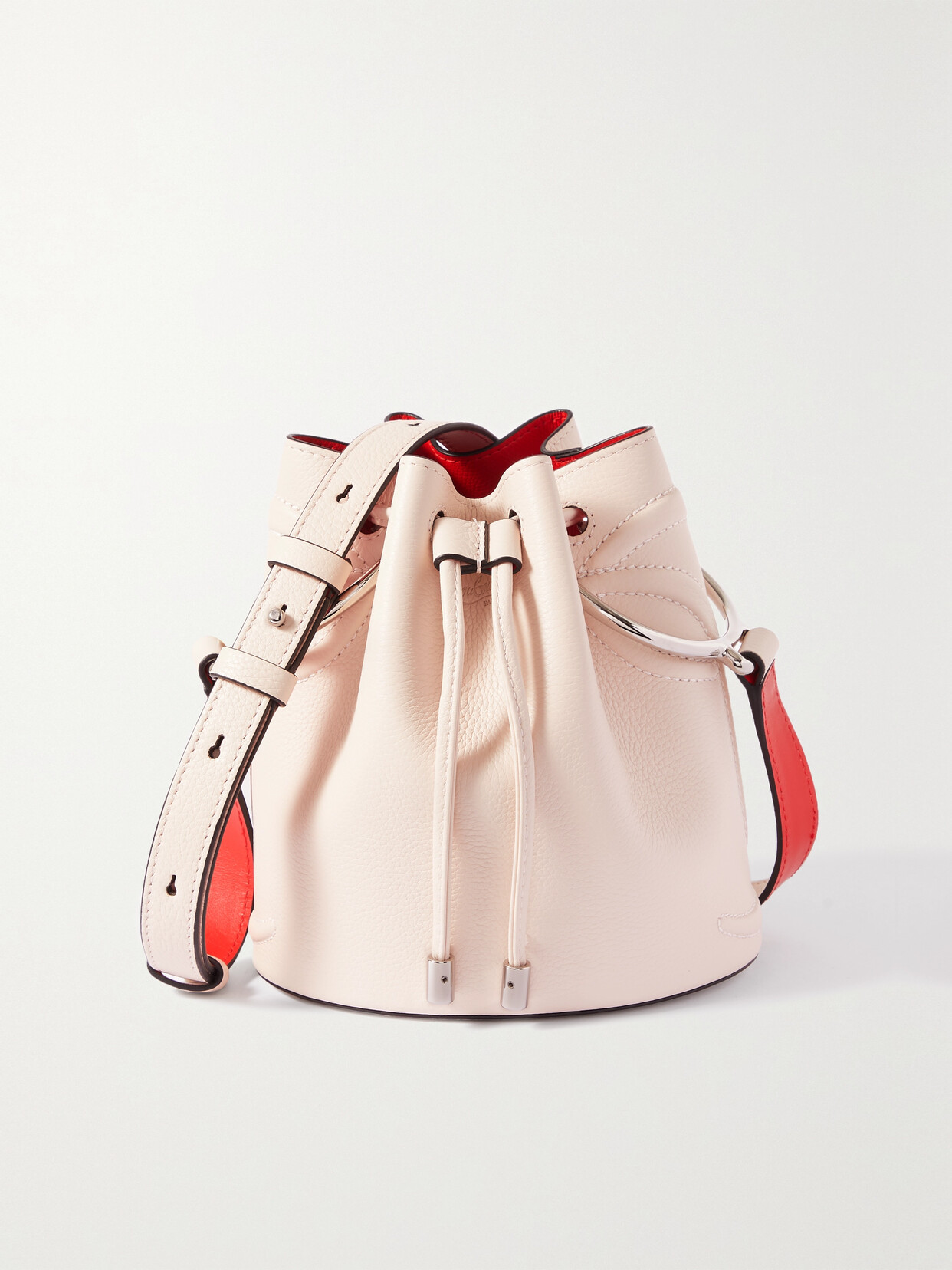 Christian Louboutin By My Side Grained Calfskin Leather Bucket Bag In White