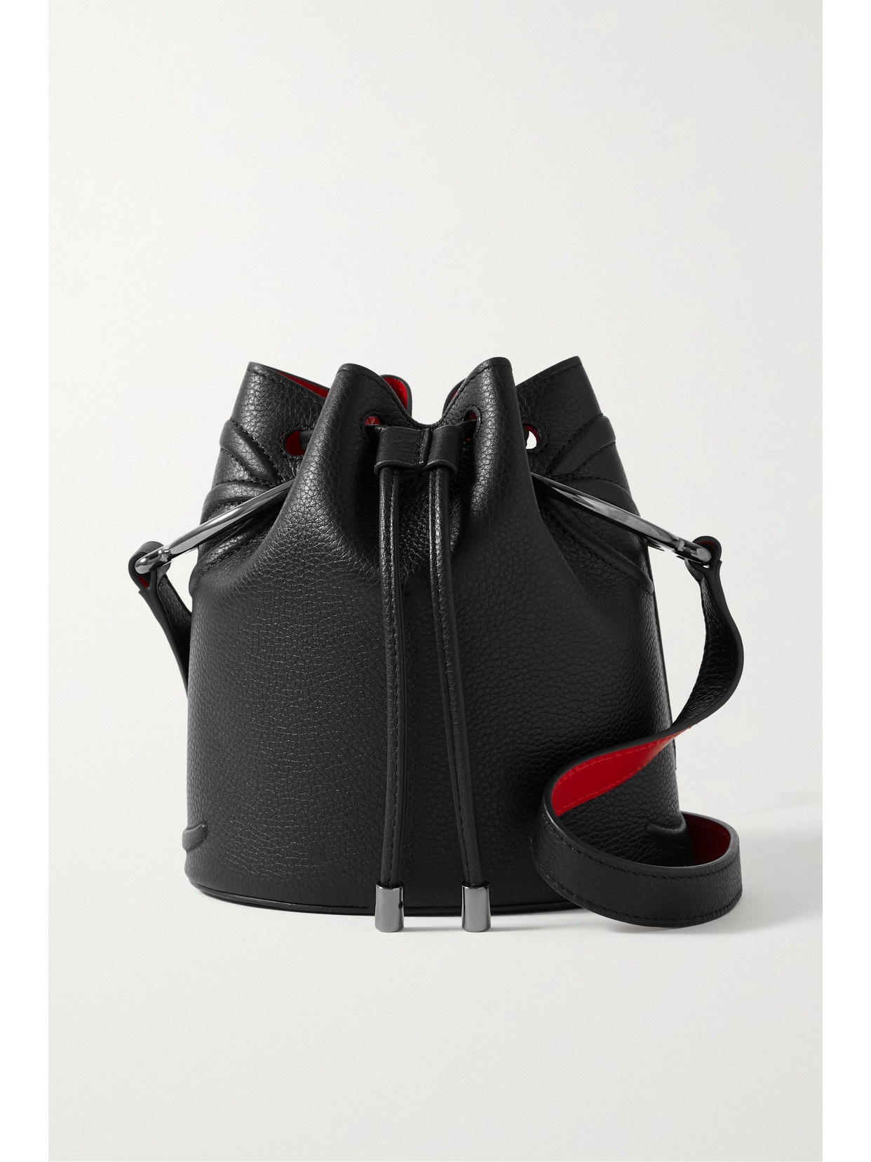 Christian Louboutin By My Side Embellished Textured-leather Bucket Bag In Black