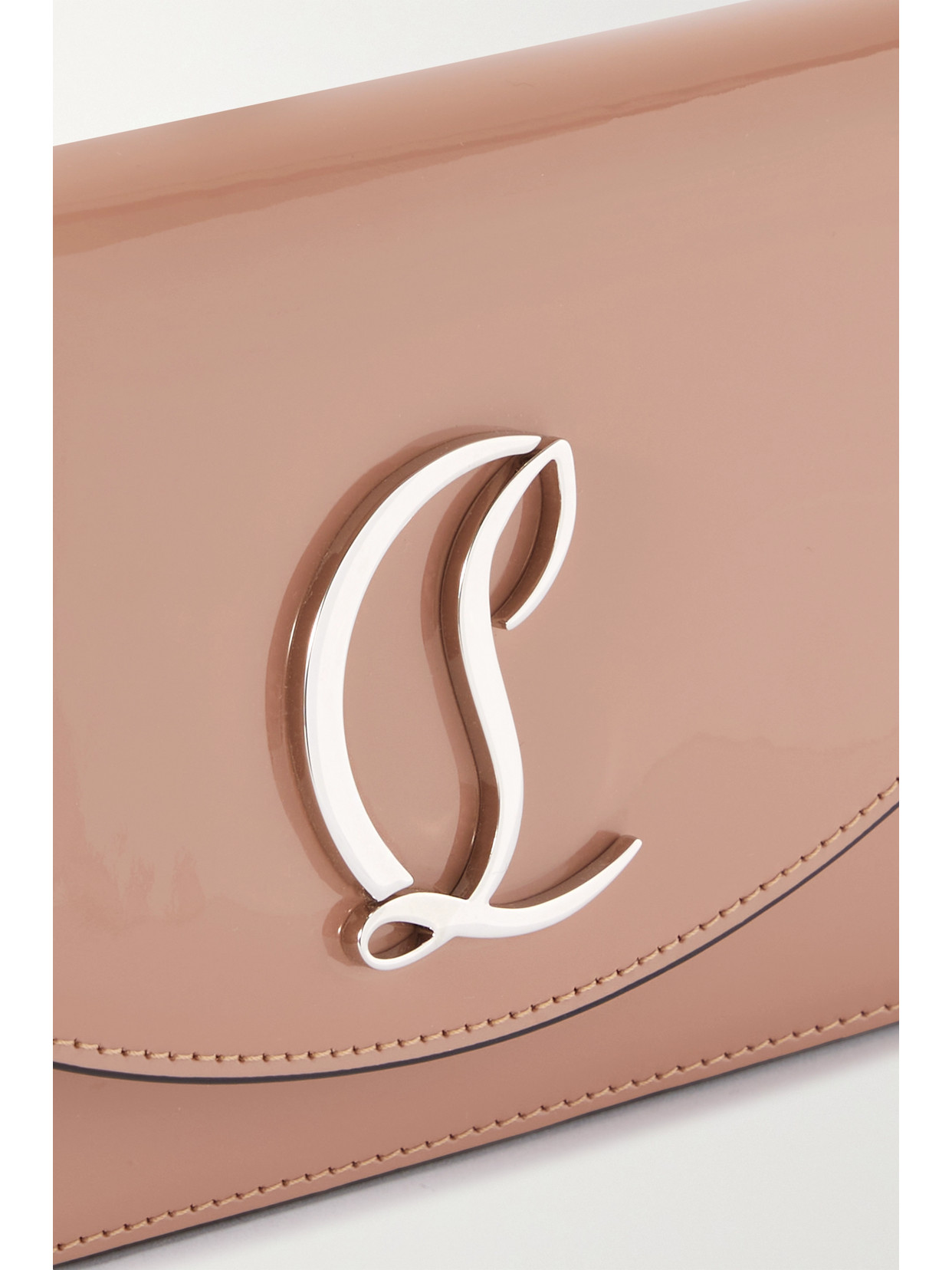 Christian Louboutin Loubi54 Embellished Patent-leather Shoulder Bag In Neutrals