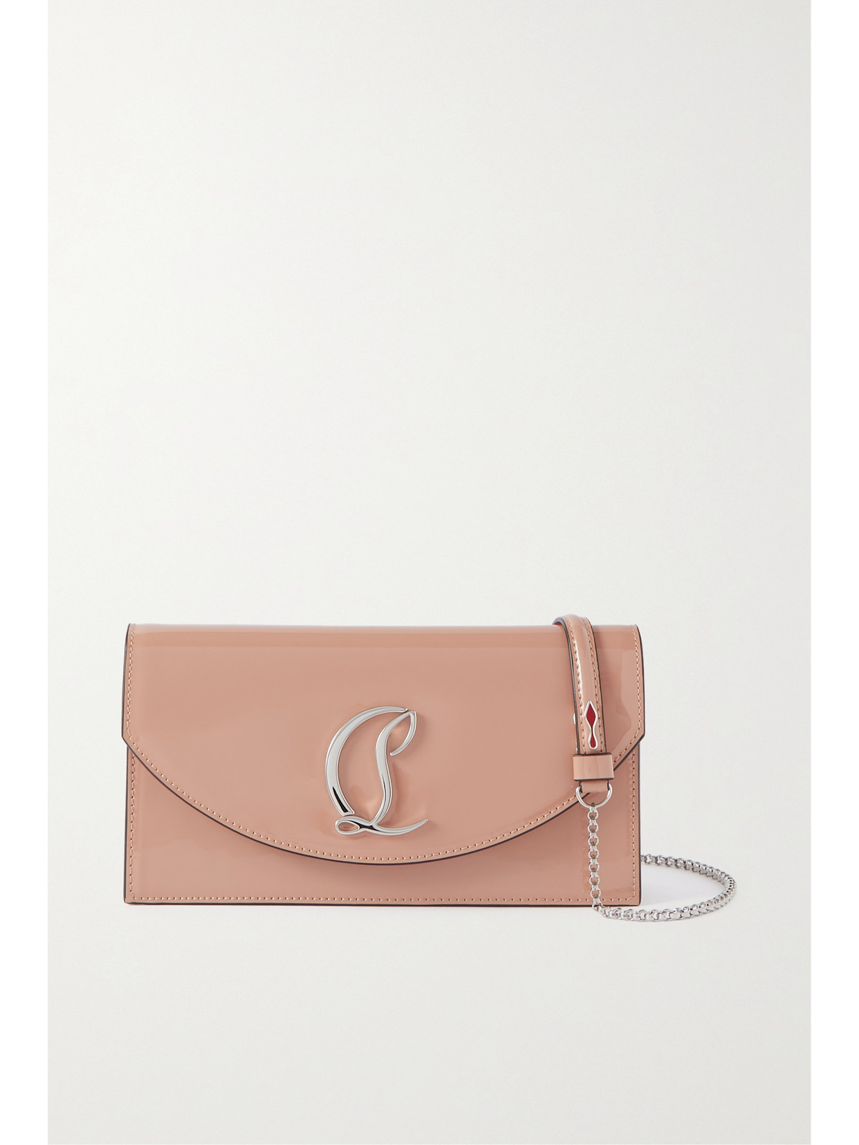 Shop Christian Louboutin Loubi54 Embellished Patent-leather Shoulder Bag In Neutrals