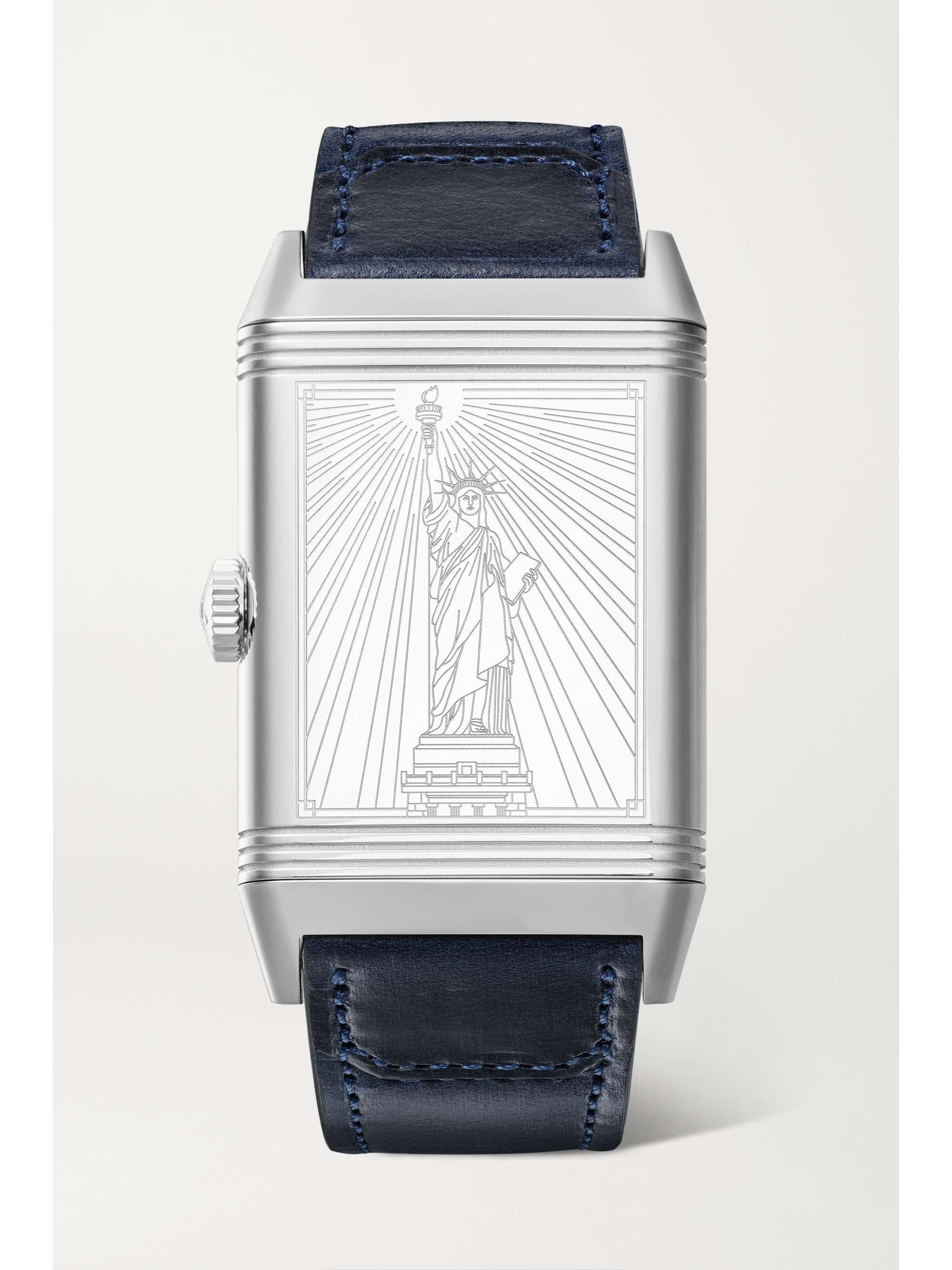 JAEGER LECOULTRE ساعة Reverso Classic New York المحدودة الإصدار واليدوية التعبئة بقطر 45.6 مم من الفولاذ المقاوم للصدأ والجلد