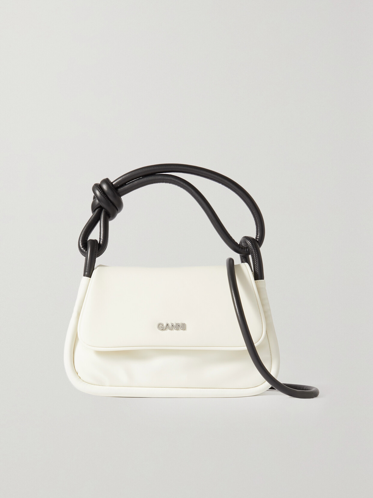 GANNI - Knot Recycled Leather-trimmed Shell Shoulder Bag - Ecru