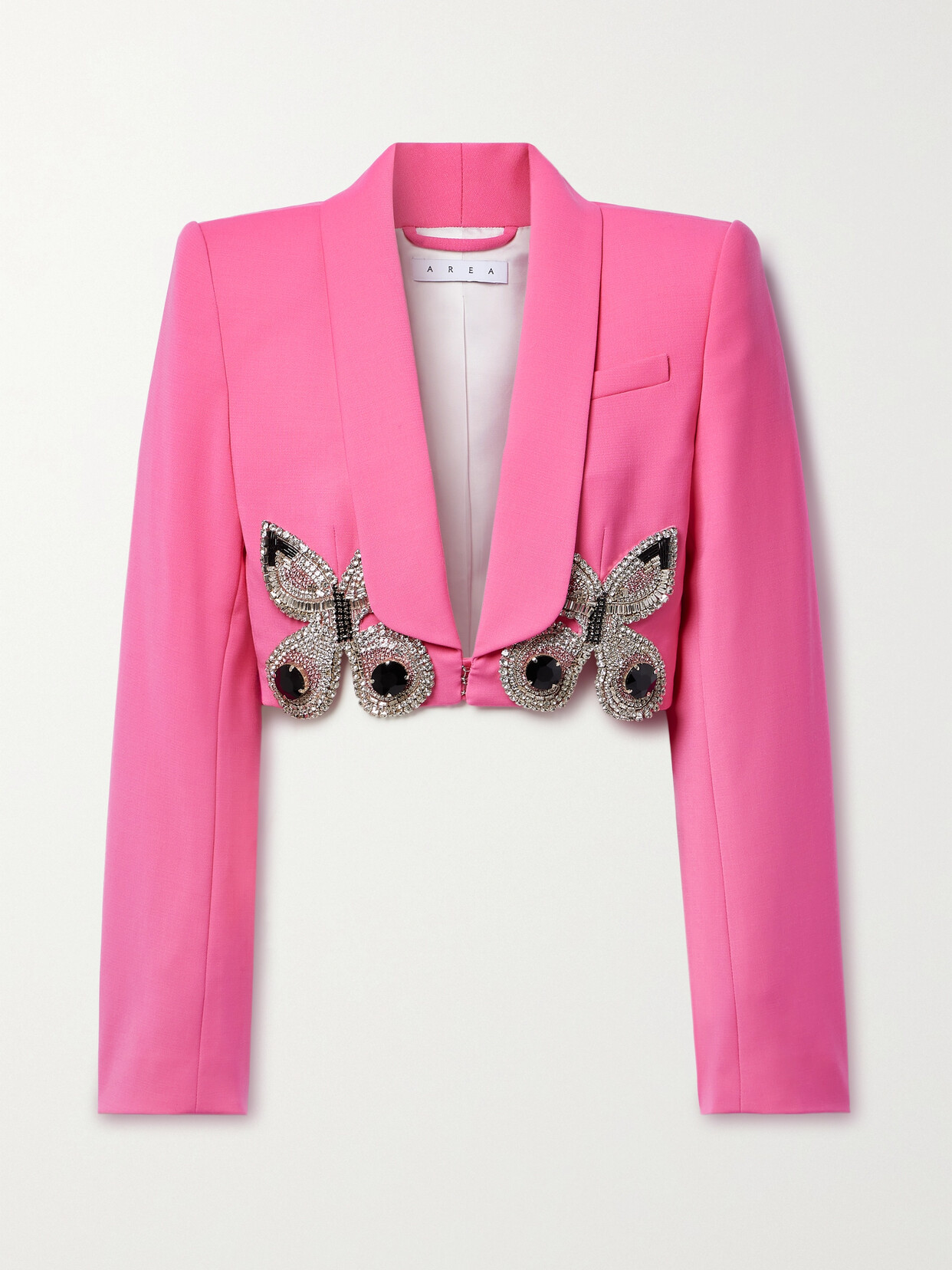 AREA - Cropped Crystal-embellished Wool-blend Crepe Blazer - Pink