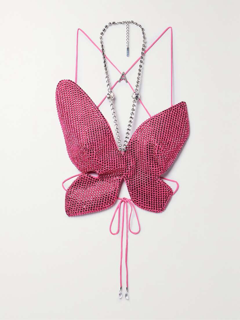 AREA Cropped Crystal-embellished Wool-blend Top