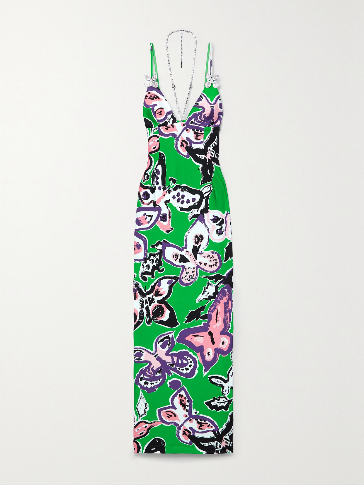 AREA - Crystal-embellished Printed Stretch-satin Jersey Maxi Dress - Multi