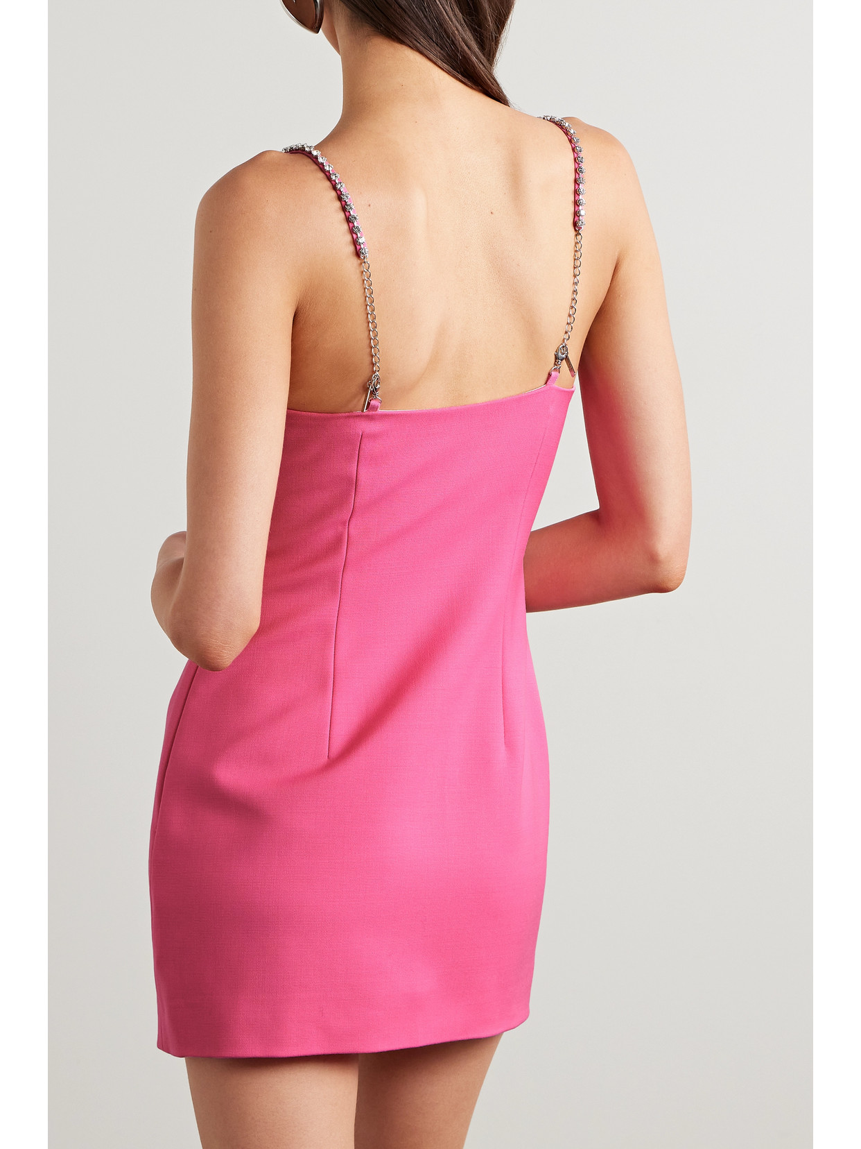Shop Area Crystal-embellished Wool-blend Crepe Mini Dress In Pink