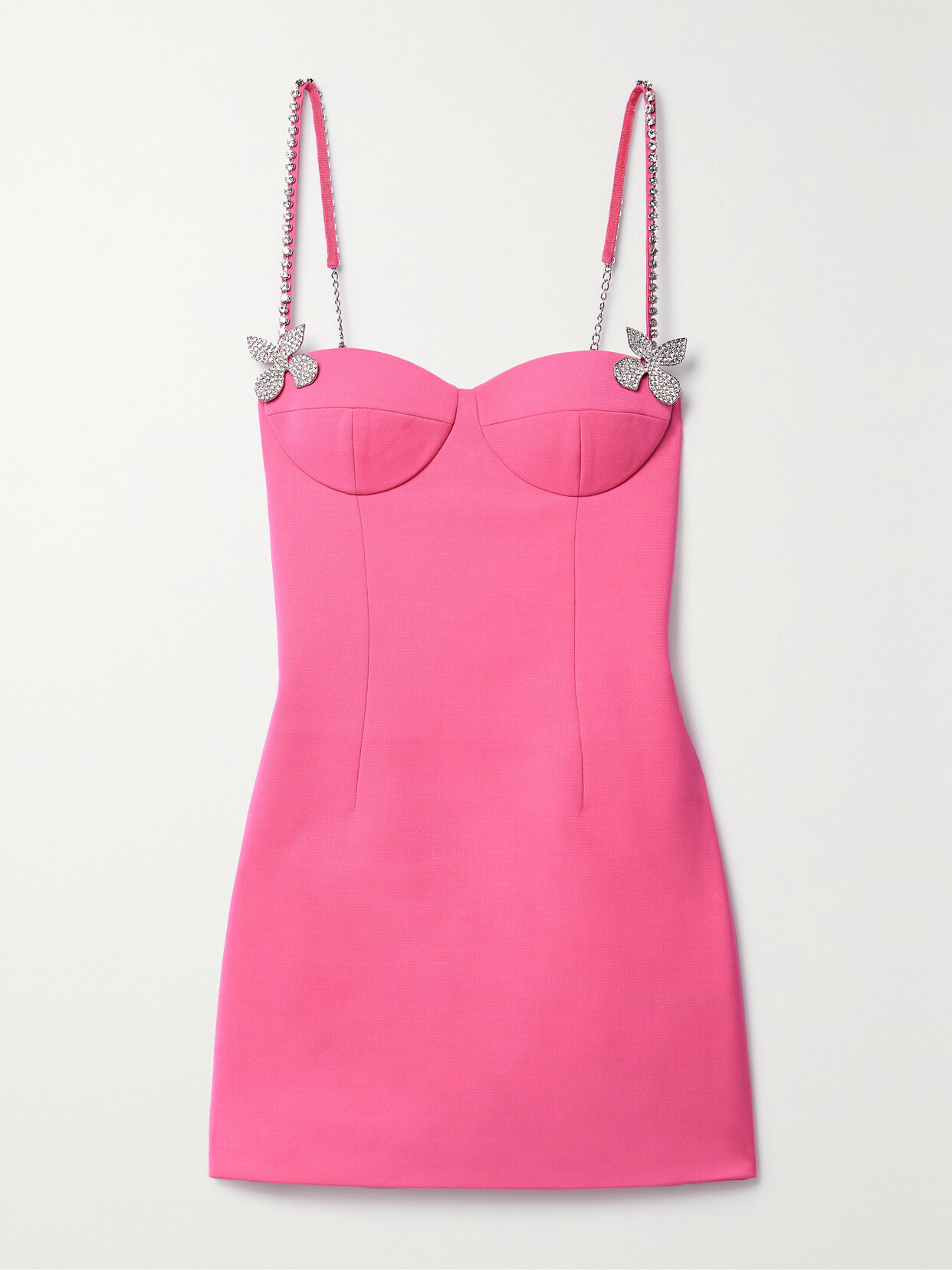 Shop Area Crystal-embellished Wool-blend Crepe Mini Dress In Pink