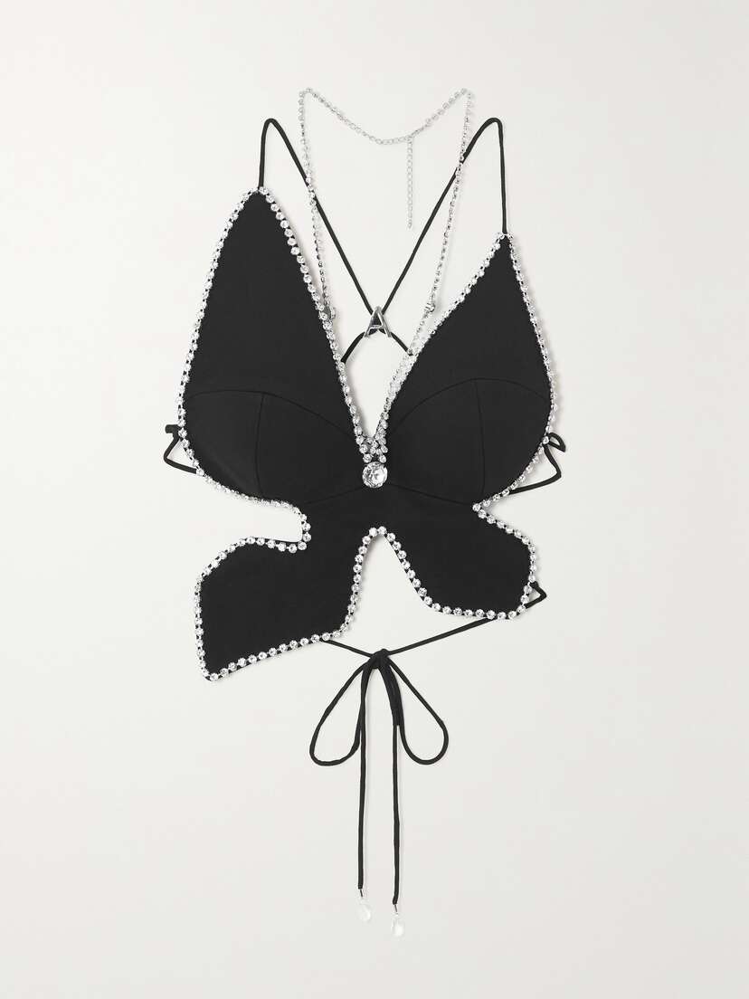 AREA Cropped Open-back Crystal-embellished Ponte Halterneck Top - x large