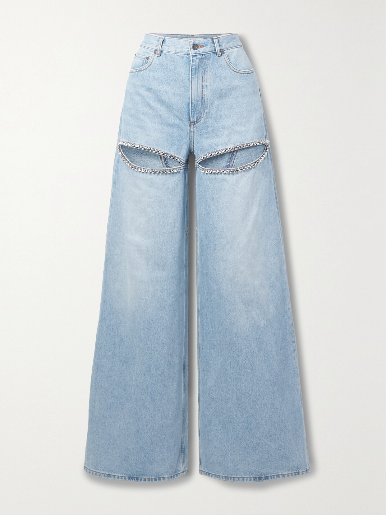 Area Crystal-embellished Cutout High-rise Wide-leg Jeans In Blue