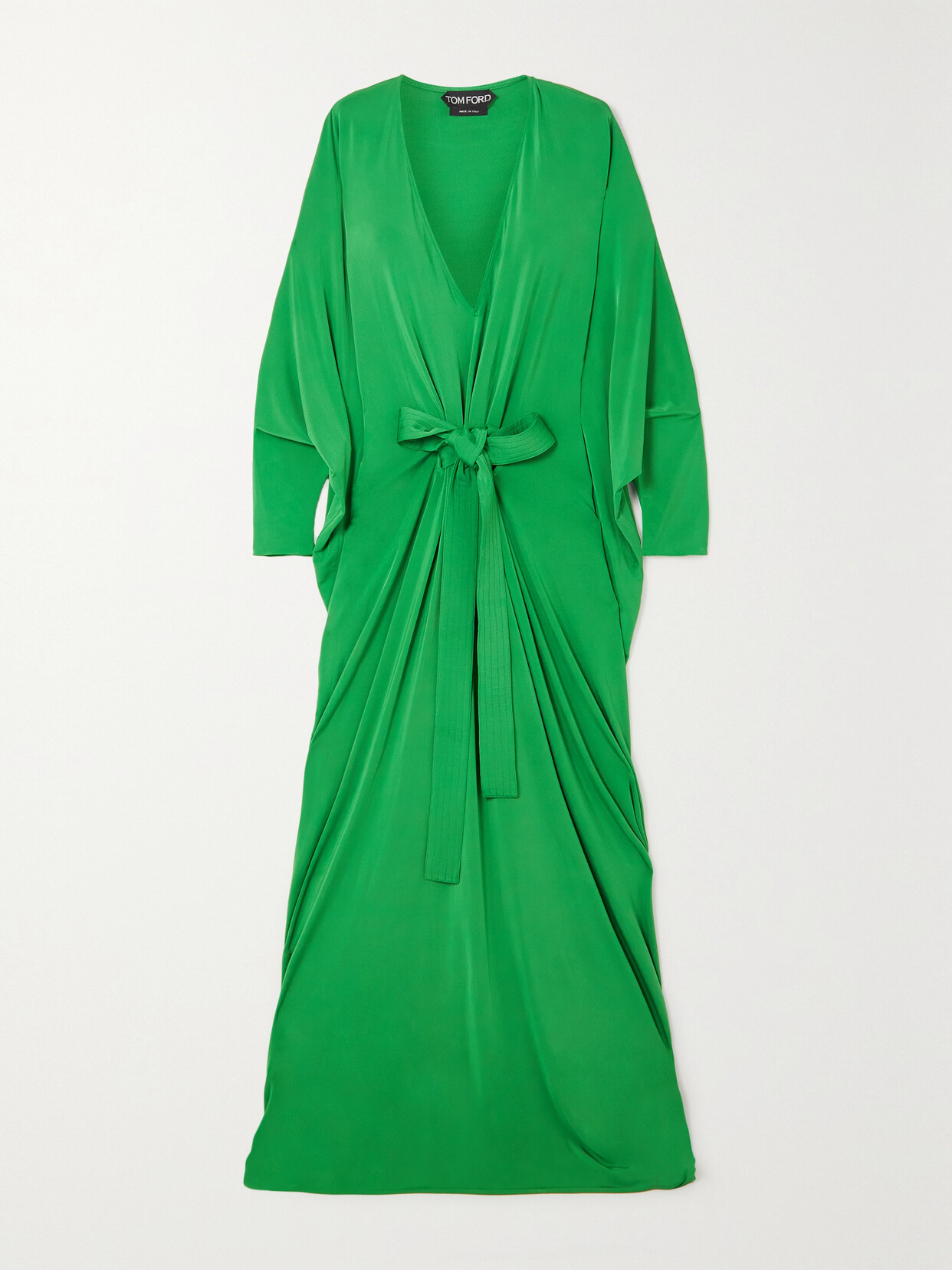 TOM FORD - Belted Velvet-trimmed Silk-jersey Gown - Green