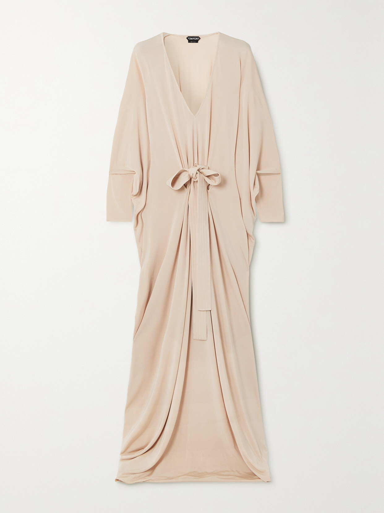 TOM FORD - Belted Velvet-trimmed Silk-jersey Gown - Neutrals