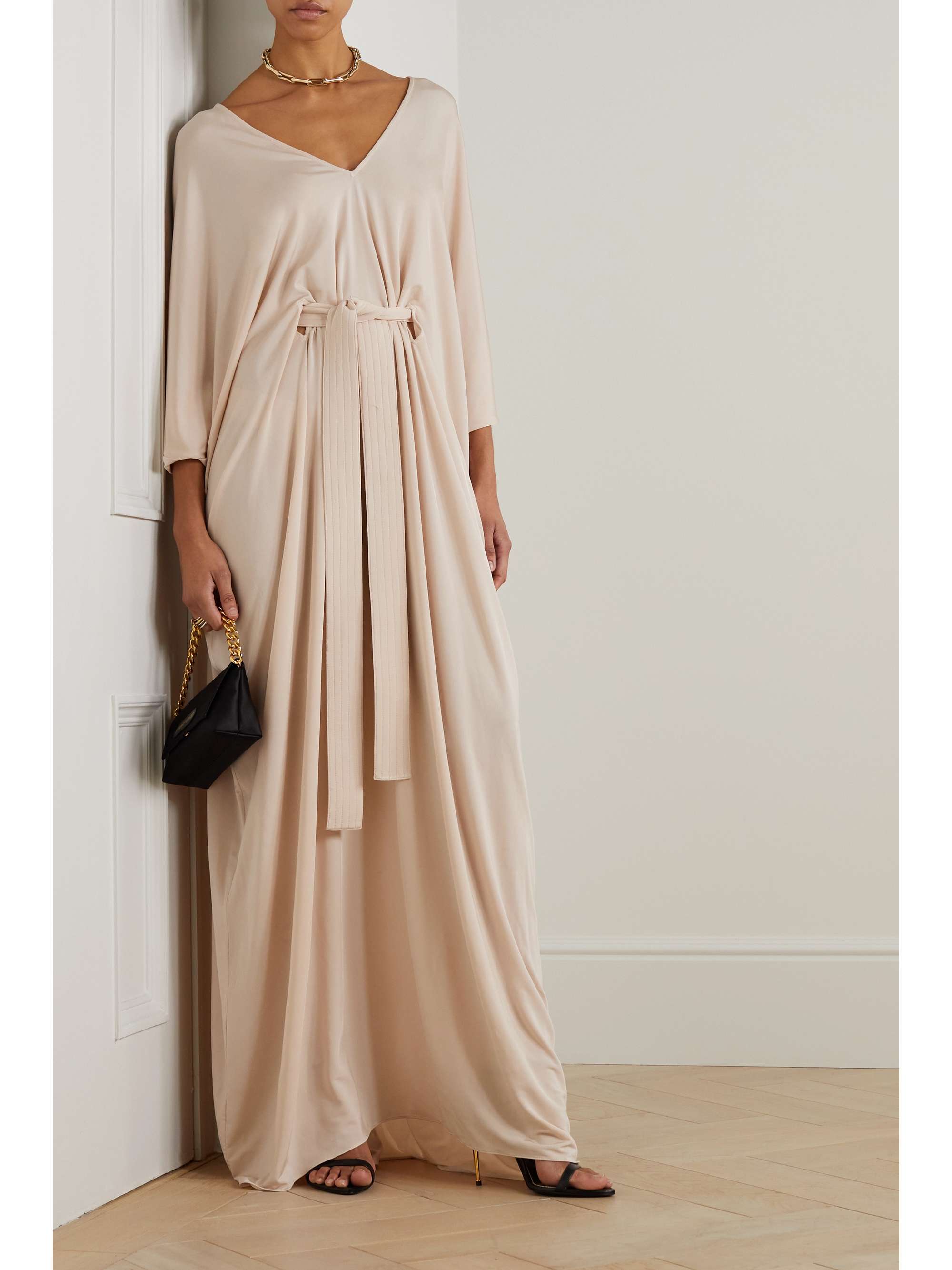 TOM FORD Belted velvettrimmed jersey gown NETAPORTER