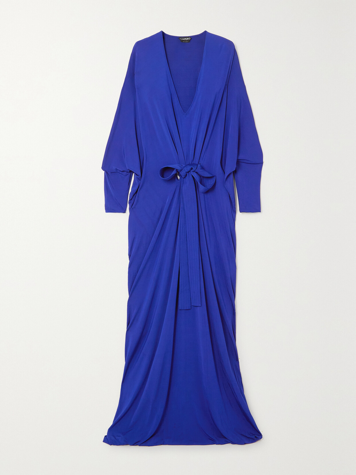 TOM FORD - Belted Velvet-trimmed Silk-jersey Gown - Blue