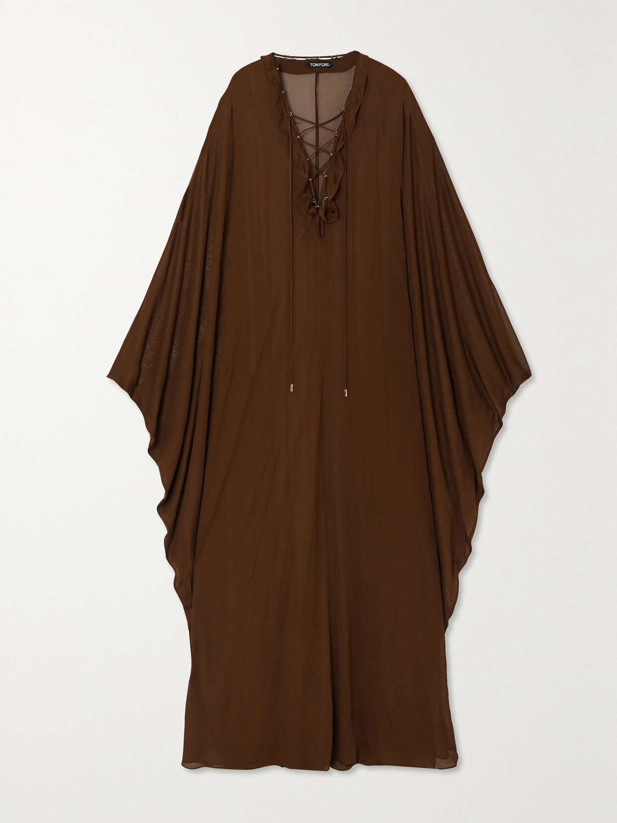 TOM FORD - Ruffled Lace-up Chiffon Gown - Brown