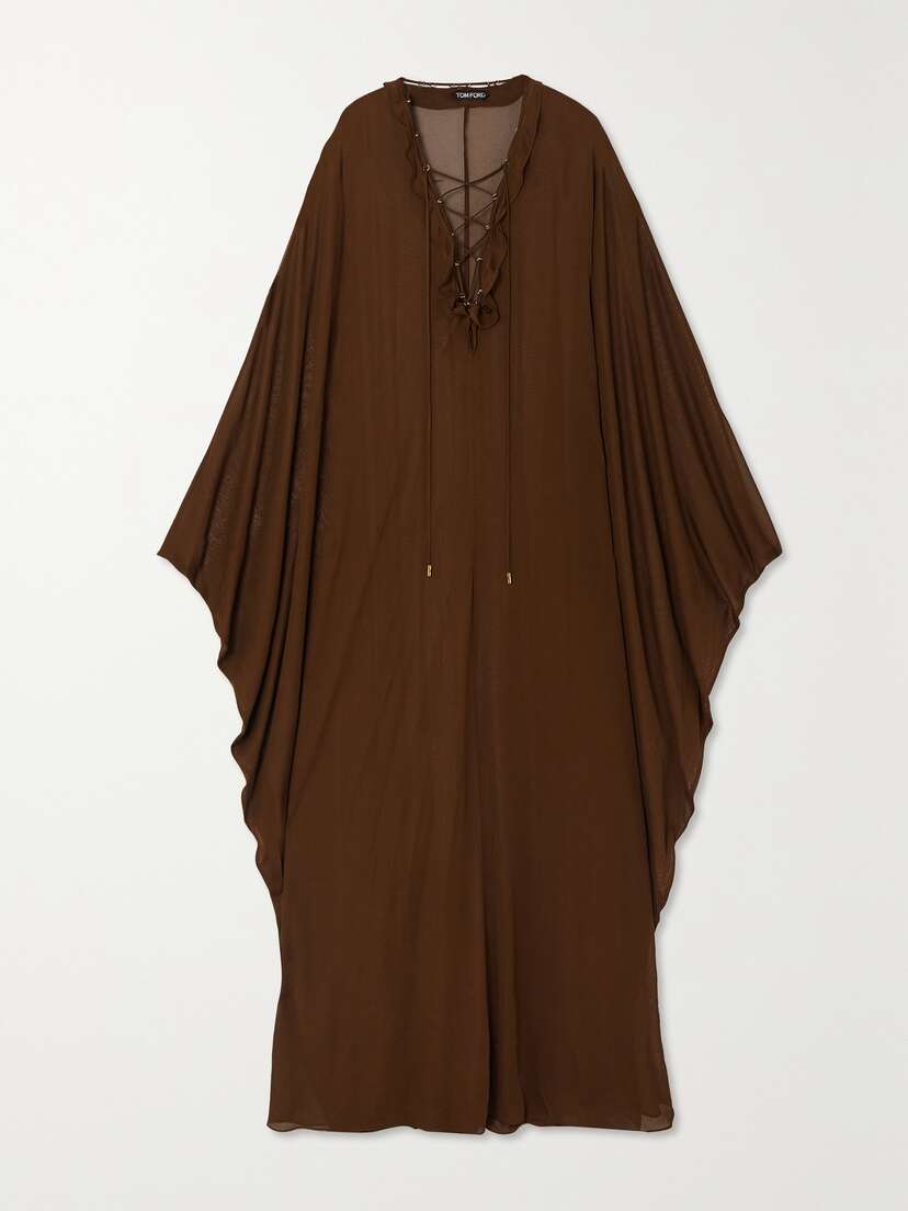 Tom Ford Ruffled Lace-up Chiffon Gown