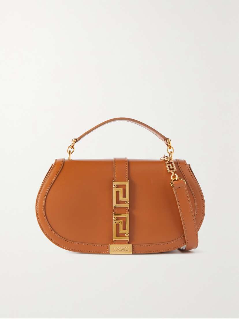 Versace Greca Goddess Embellished Leather Shoulder Bag