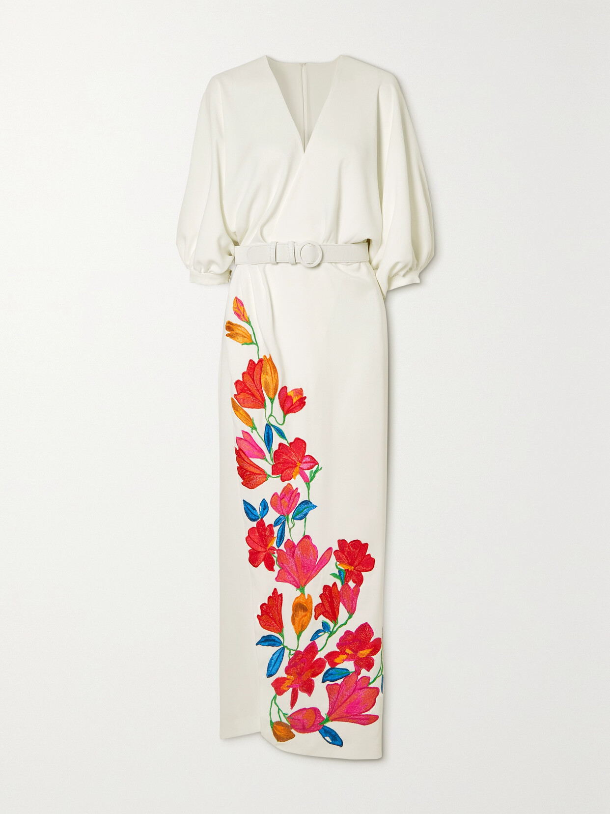 Costarellos Zinnia Wrap-effect Embroidered Crepe Maxi Dress In White