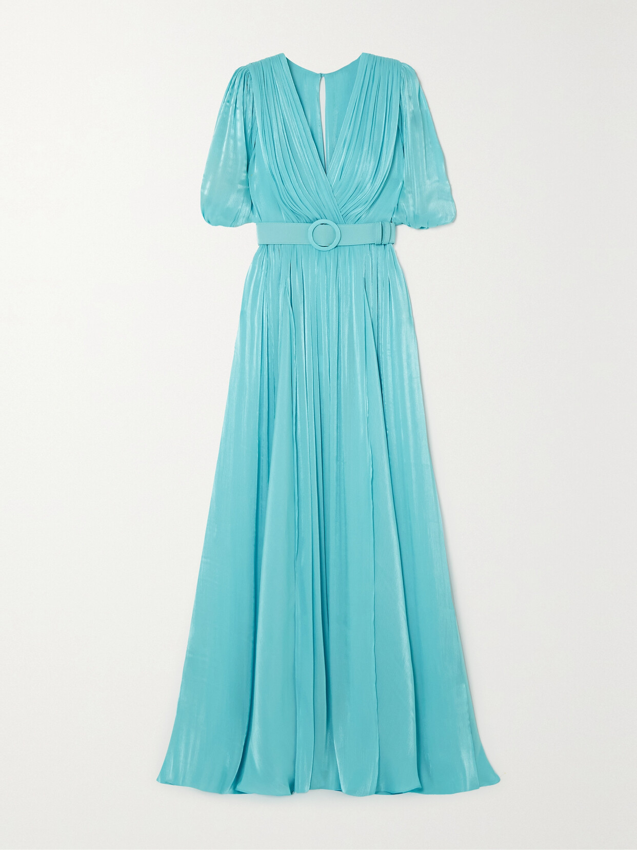 Costarellos Brennie Belted Metallic Plissé-lamé Gown - Blue