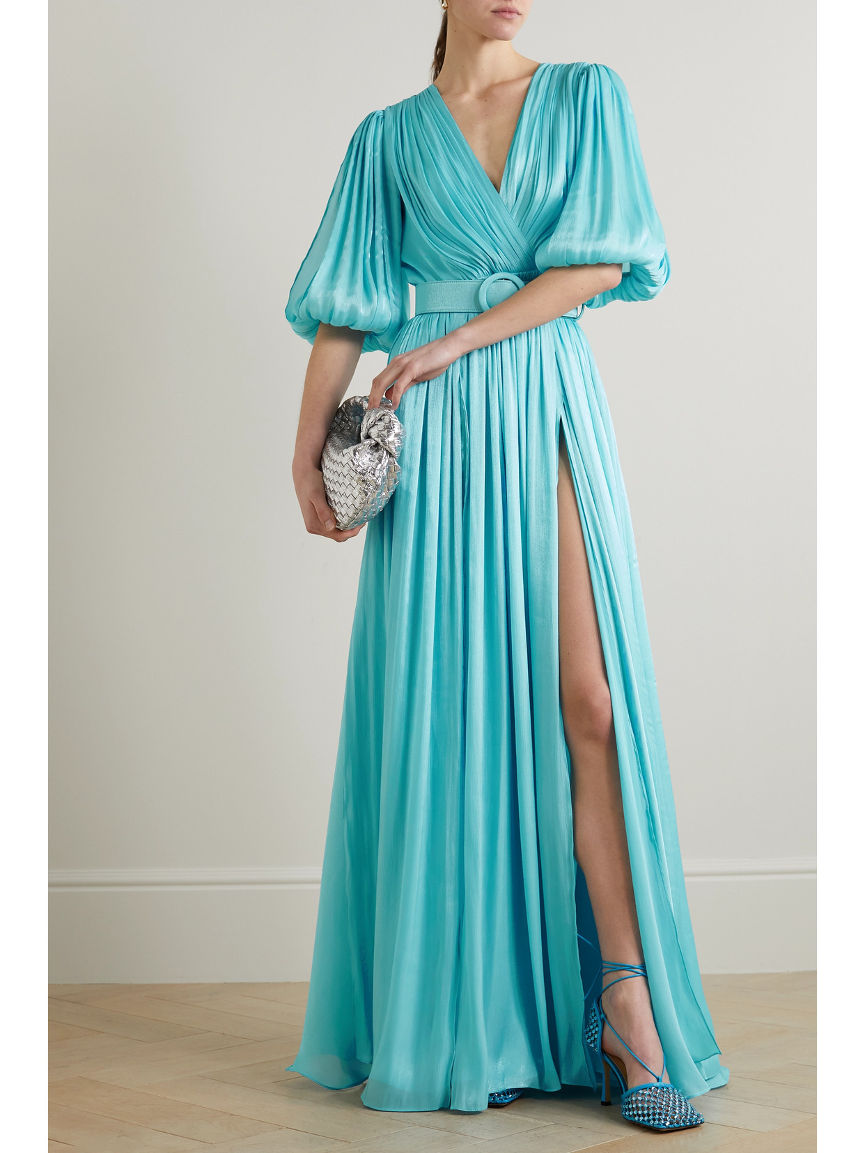 Costarellos Brennie Belted Metallic Pliss lam Gown In Blue ModeSens costarellos-brennie-belted-metallic-pliss-lam-gown-in-blue-modesens