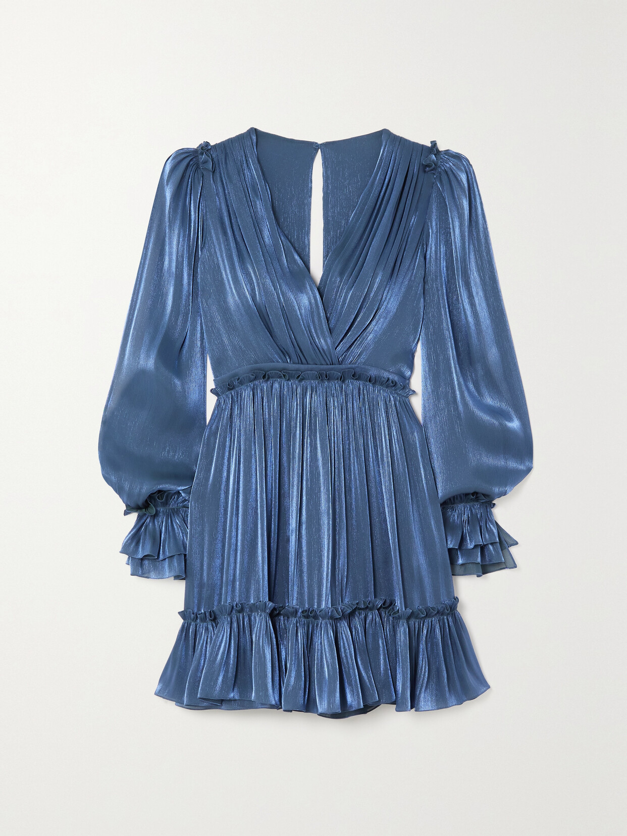 Costarellos - Lavina Ruffled Metallic Georgette Mini Dress - Blue