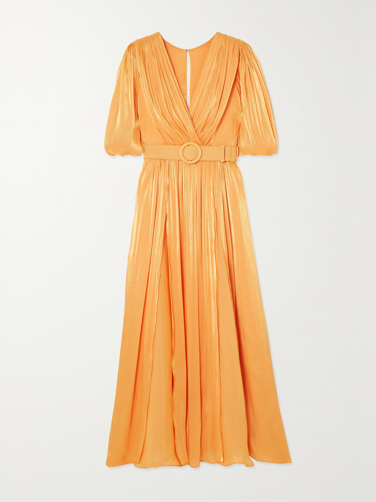 Costarellos Brennie Belted Metallic Lamé Midi Dress - Orange