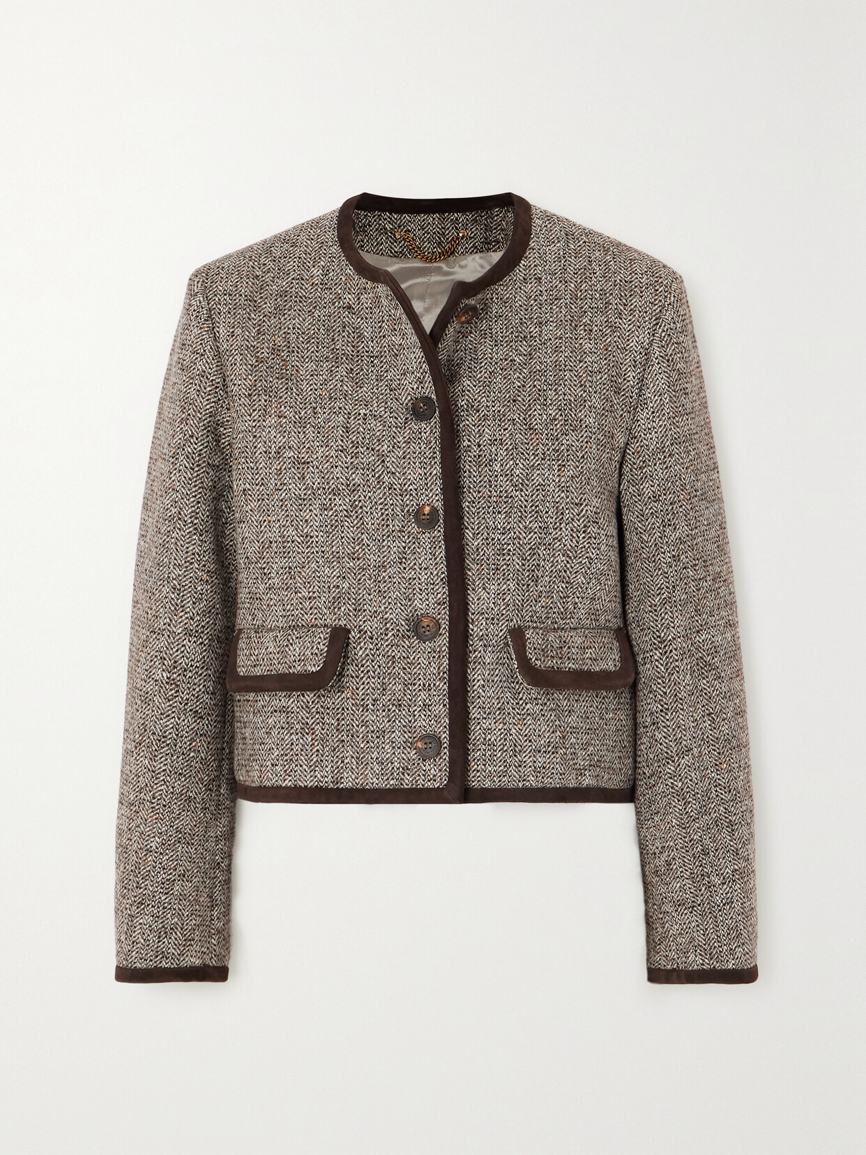 GOLDEN GOOSE | Journey Suede-Trimmed Herringbone Wool-Blend Tweed Jacket