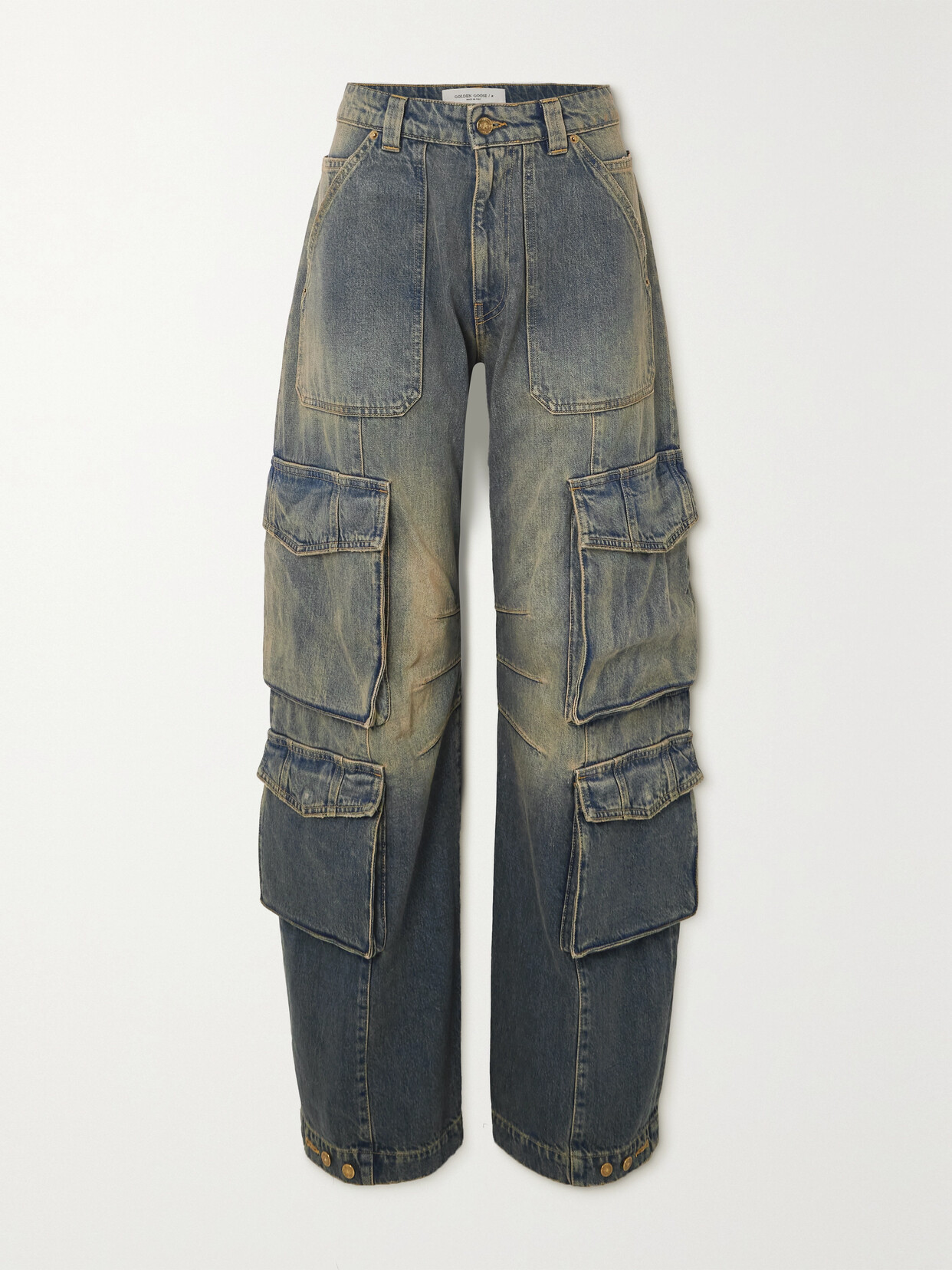 Shop Golden Goose Distressed Wide-leg Cargo Jeans In Blue