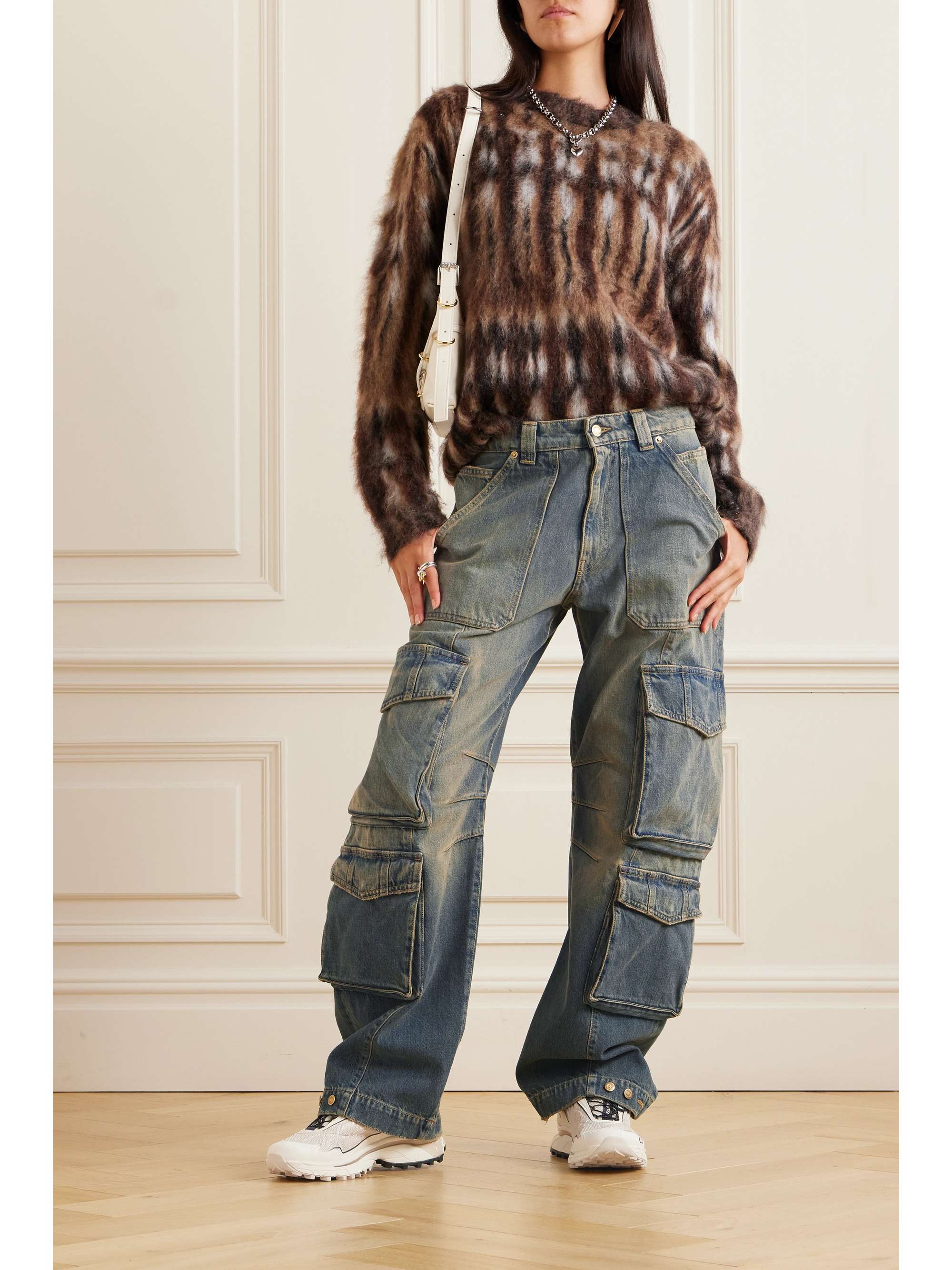 Distressed wide-leg cargo jeans