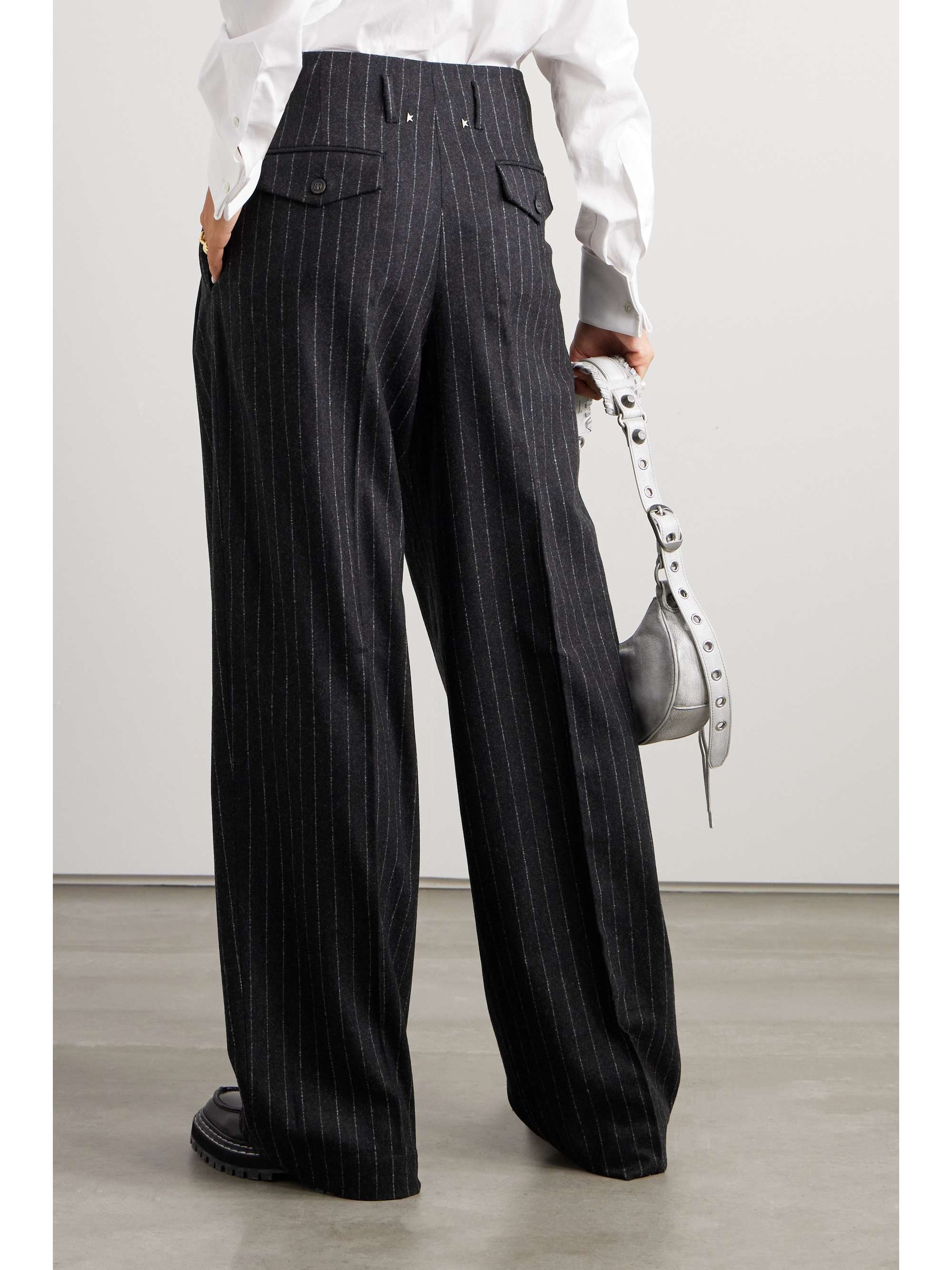 GOLDEN GOOSE Journey pinstriped wool-blend flannel wide-leg pants