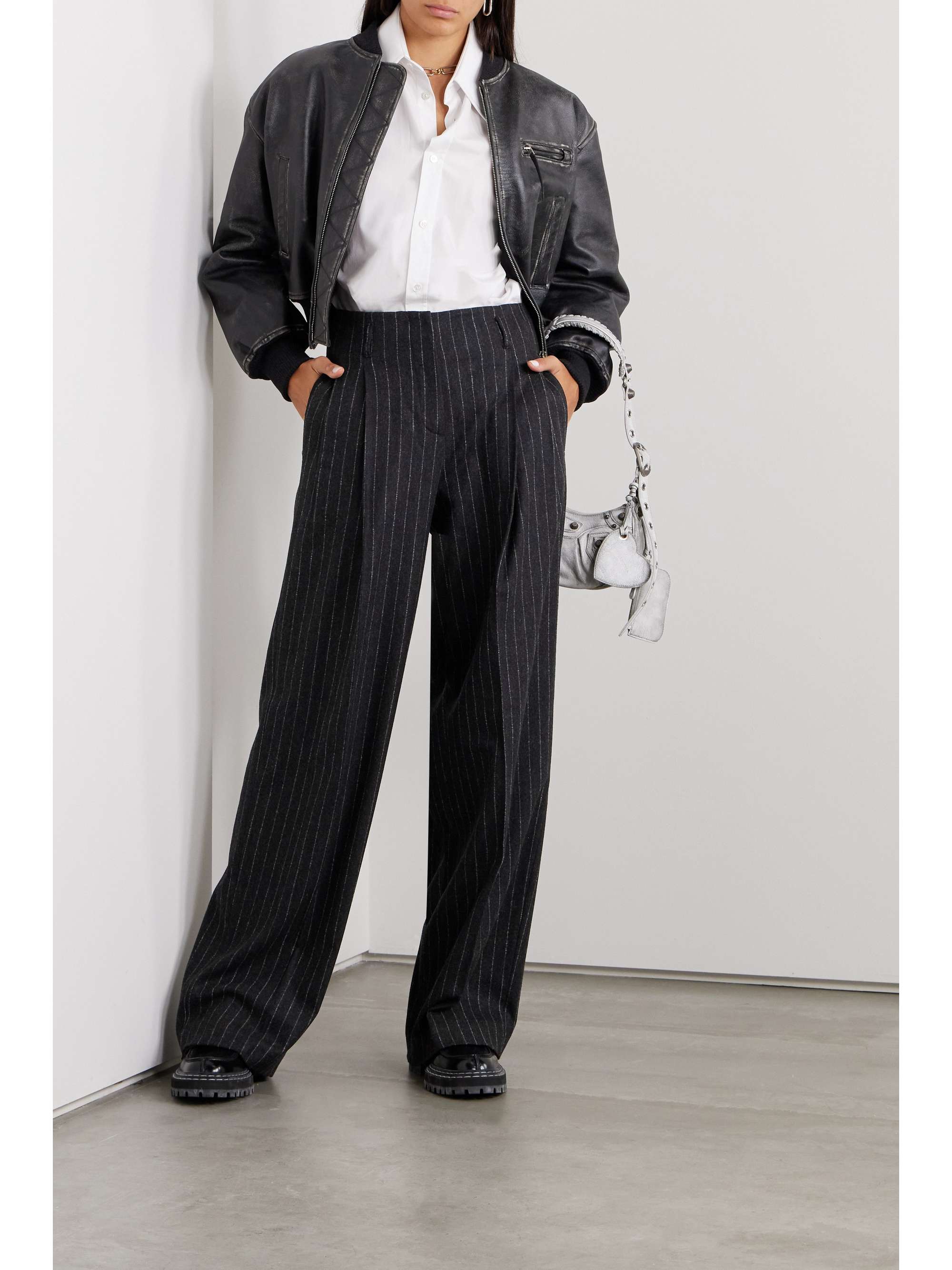 GOLDEN GOOSE Journey pinstriped wool-blend flannel wide-leg pants | NET ...