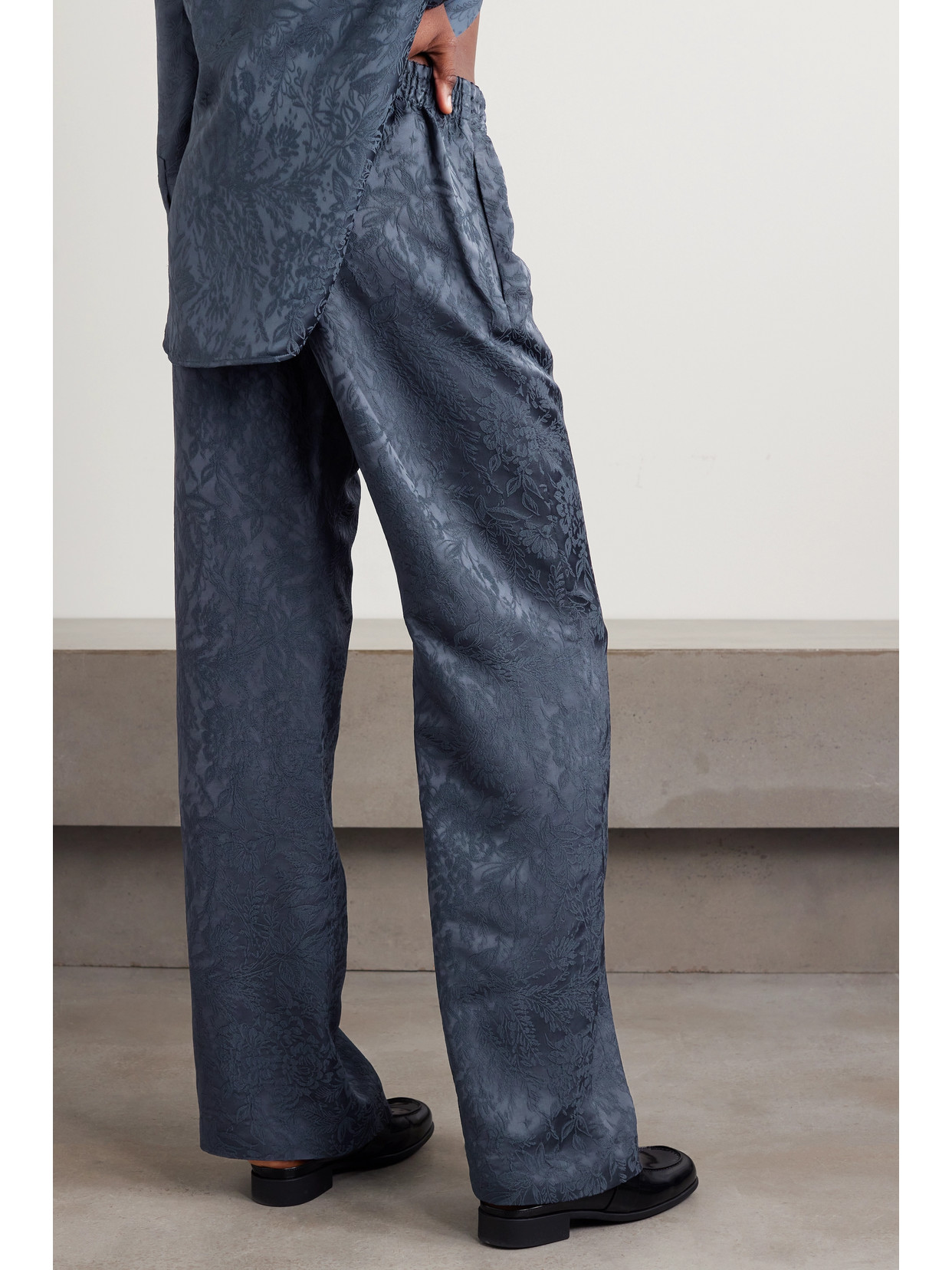 Golden Goose Journey Studded Satin-jacquard Wide-leg Pants In Blue