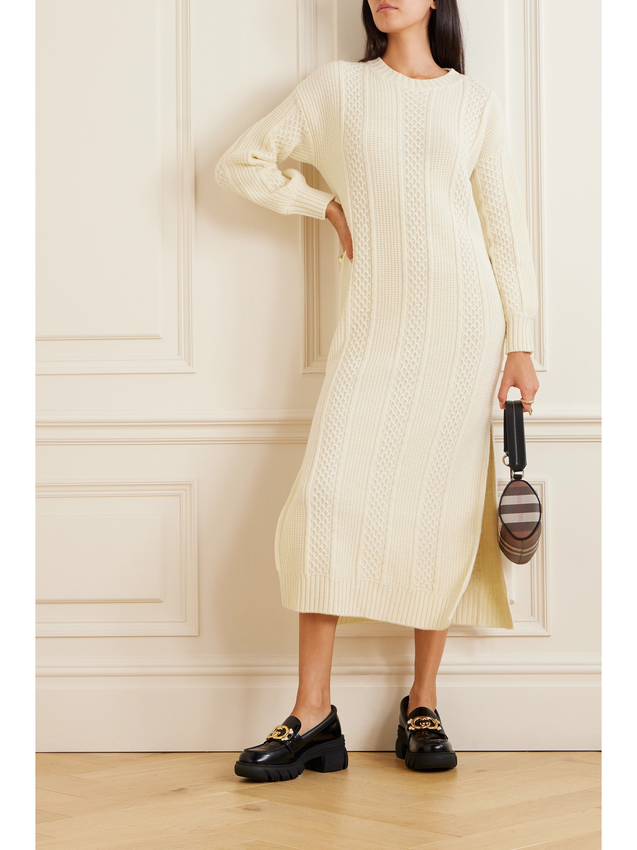 Shop Golden Goose Embroidered Knitted Wool Maxi Dress In Cream