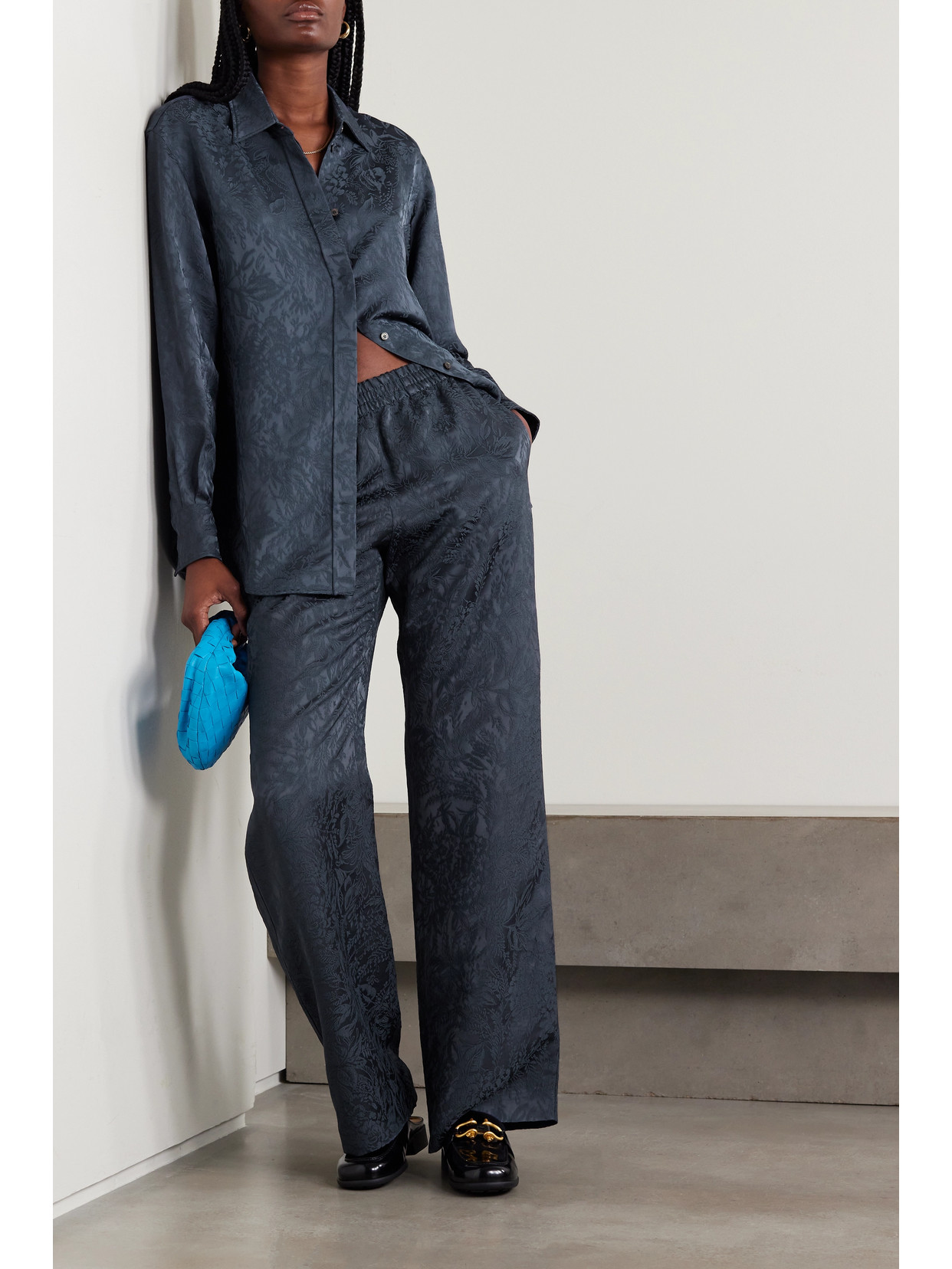 Shop Golden Goose Journey Satin-jacquard Shirt In Blue