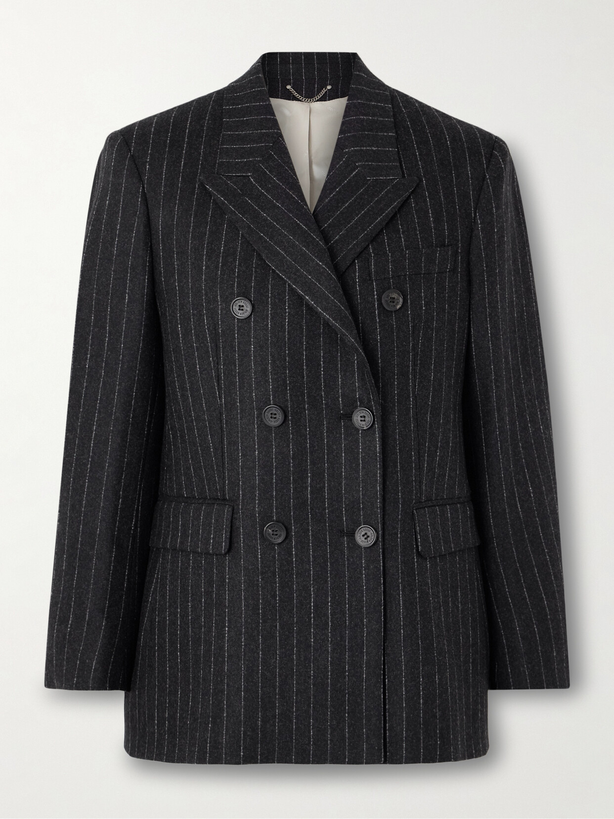 Shop Golden Goose Double-breasted Pinstriped Wool-blend Flannel Blazer In Gray