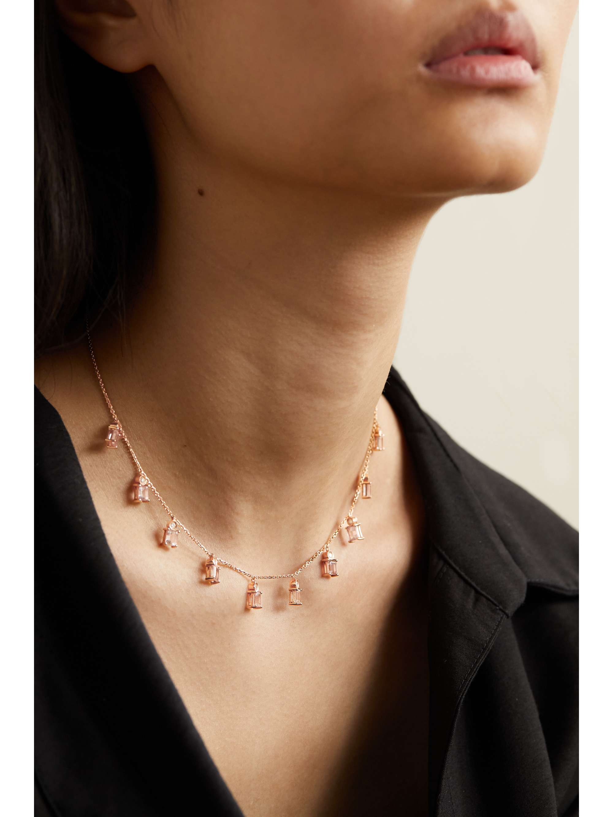 DIANE KORDAS Charm 18-karat rose gold, morganite and diamond necklace