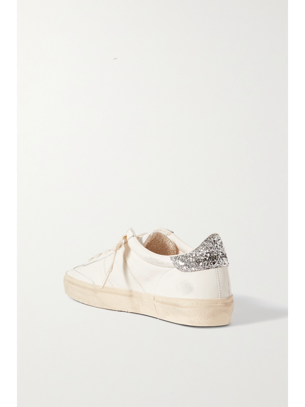 Shop Golden Goose Soul-star Distressed Glittered Leather Sneakers In White