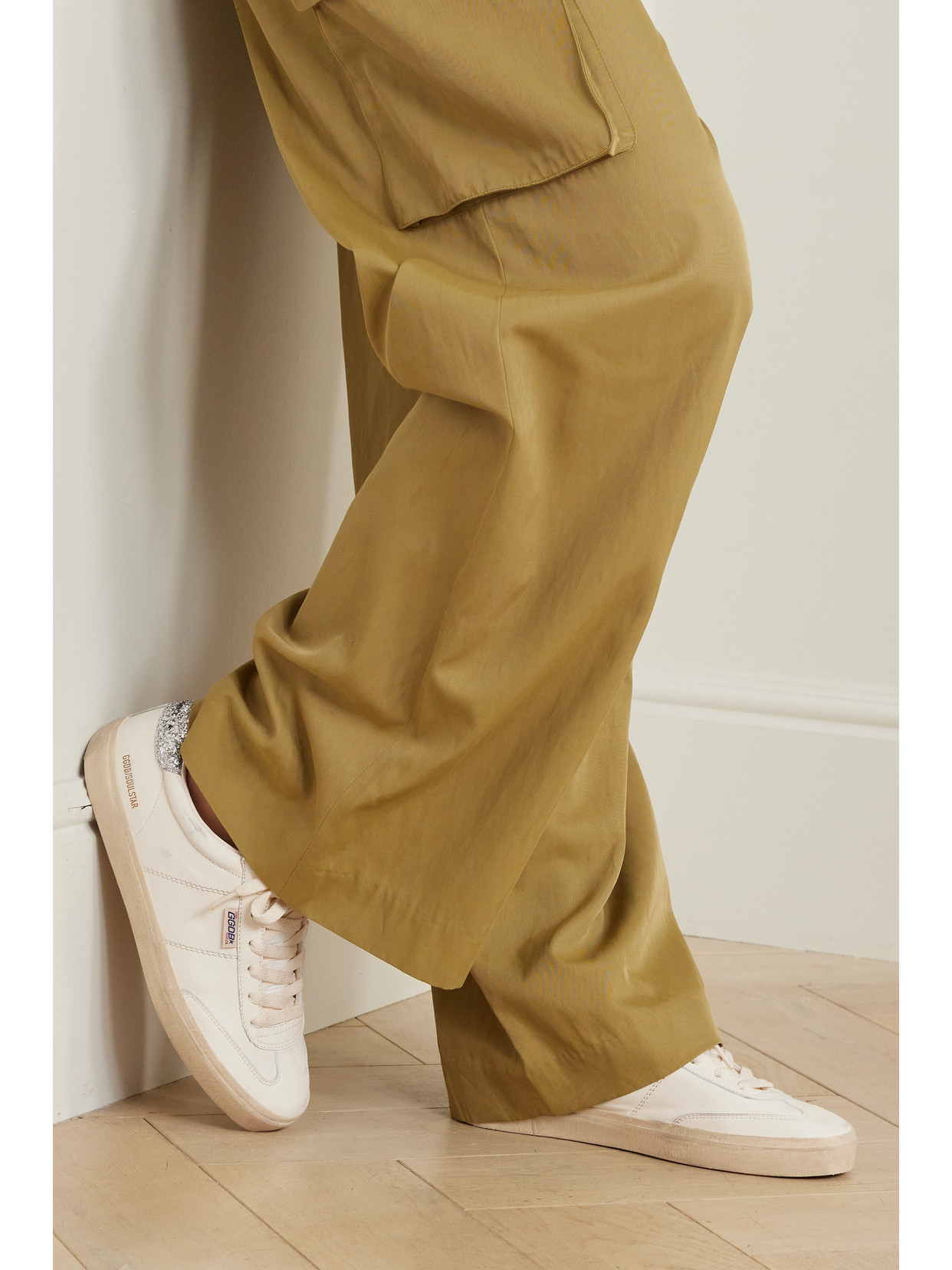 Golden Goose Soul-star Distressed Glittered Leather Sneakers In White