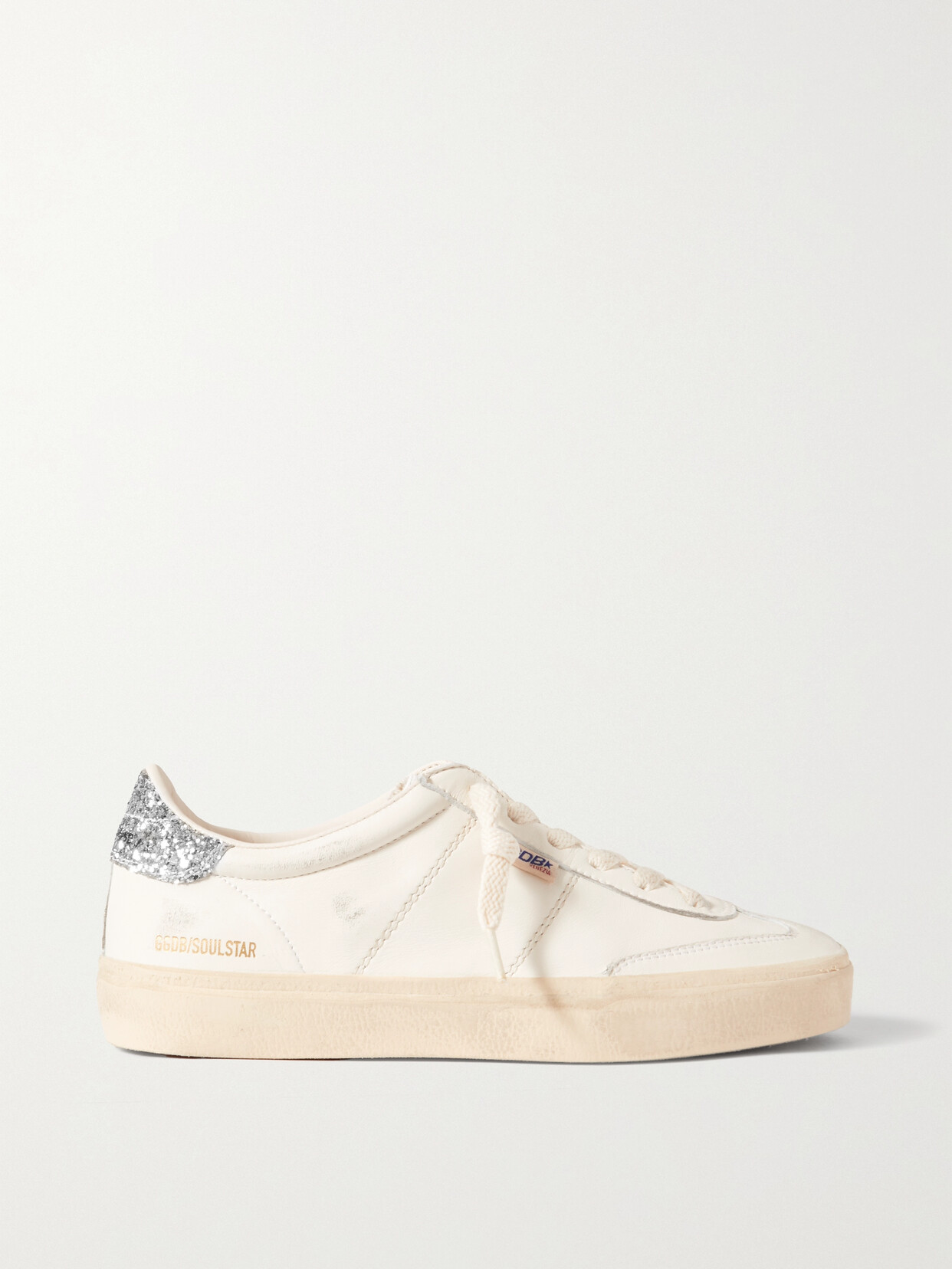 Shop Golden Goose Soul-star Distressed Glittered Leather Sneakers In White