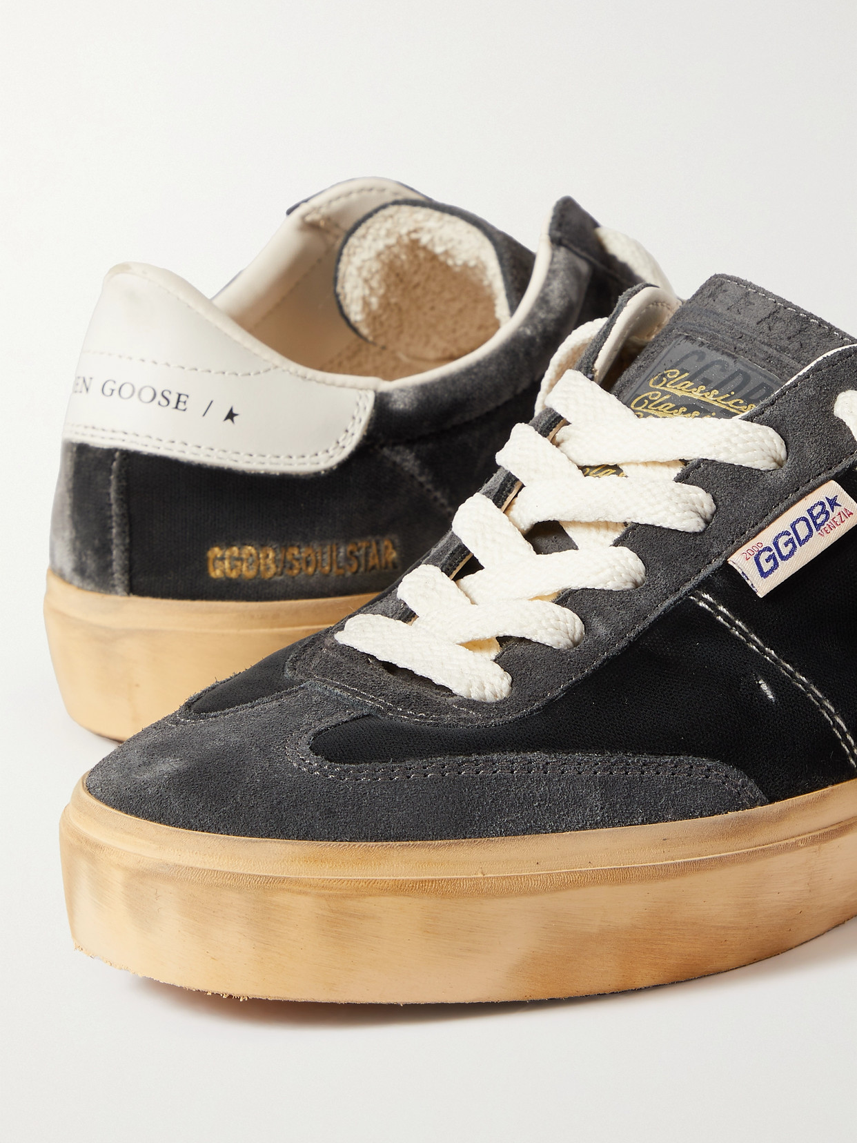 Shop Golden Goose Soul-star Distressed Suede And Leather-trimmed Velvet Sneakers In Gray