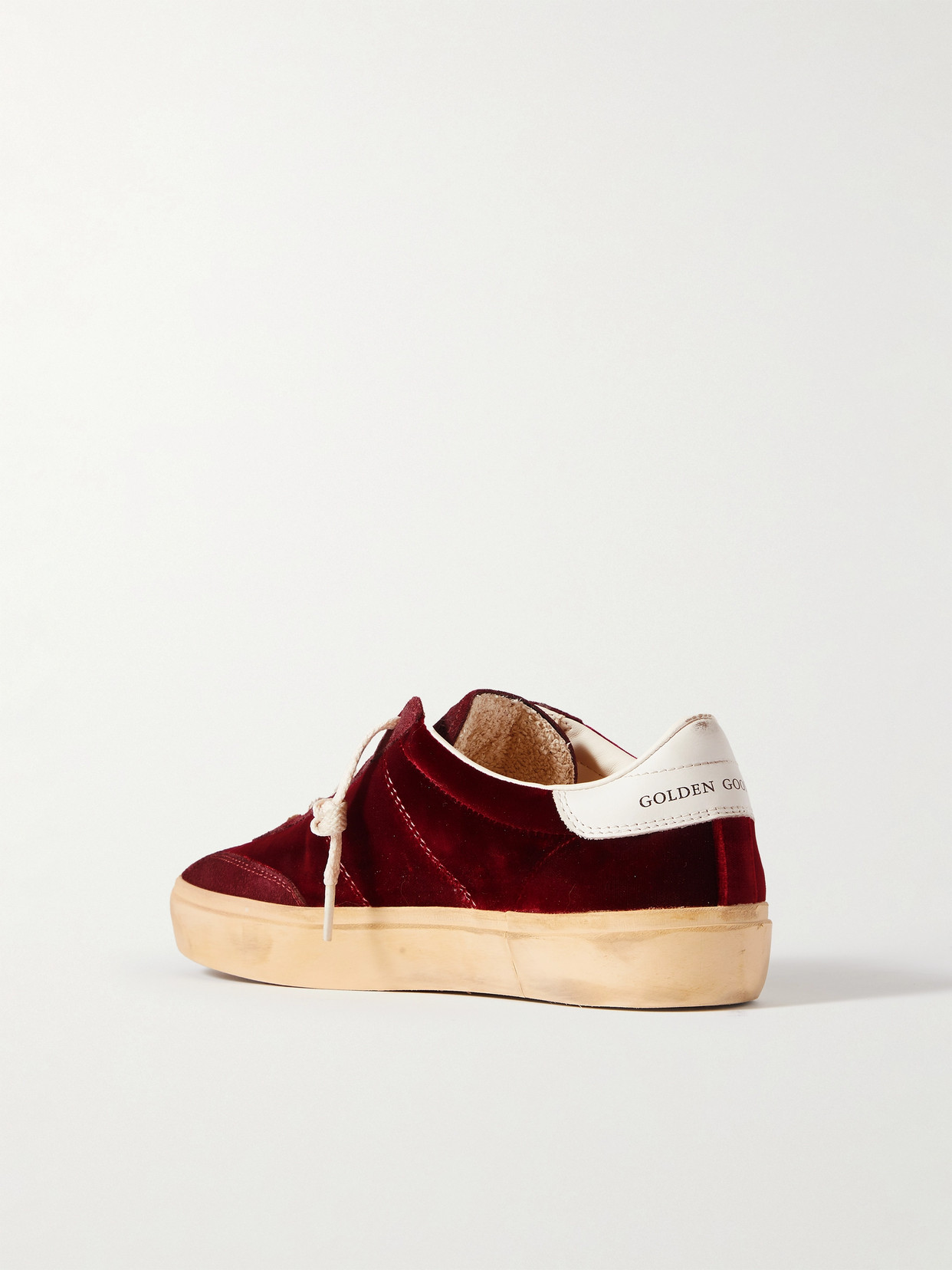 Shop Golden Goose Soul-star Distressed Suede And Leather-trimmed Velvet Sneakers In Burgundy