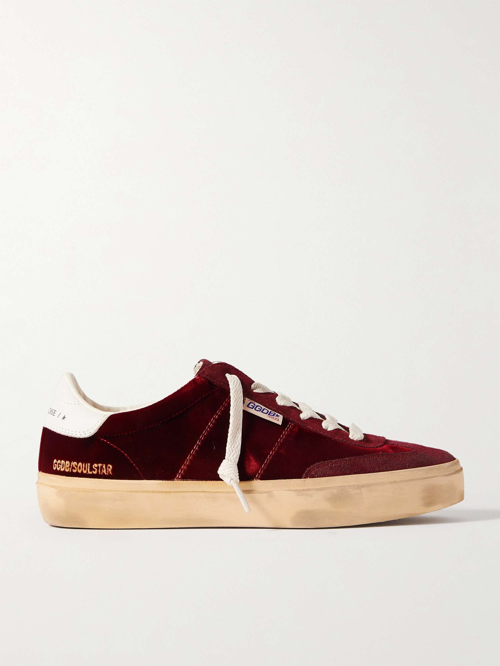 GOLDEN GOOSE Soul-Star distressed suede and leather-trimmed velvet sneakers  | NET-A-PORTER